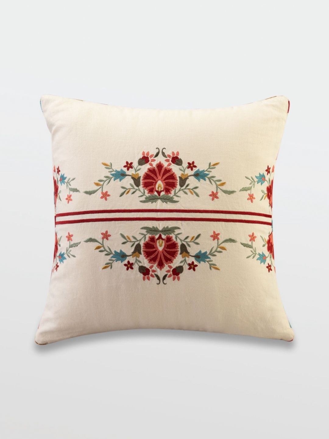 

Mirooh Beige Floral Embroidered Cotton Pre Filled Cushion
