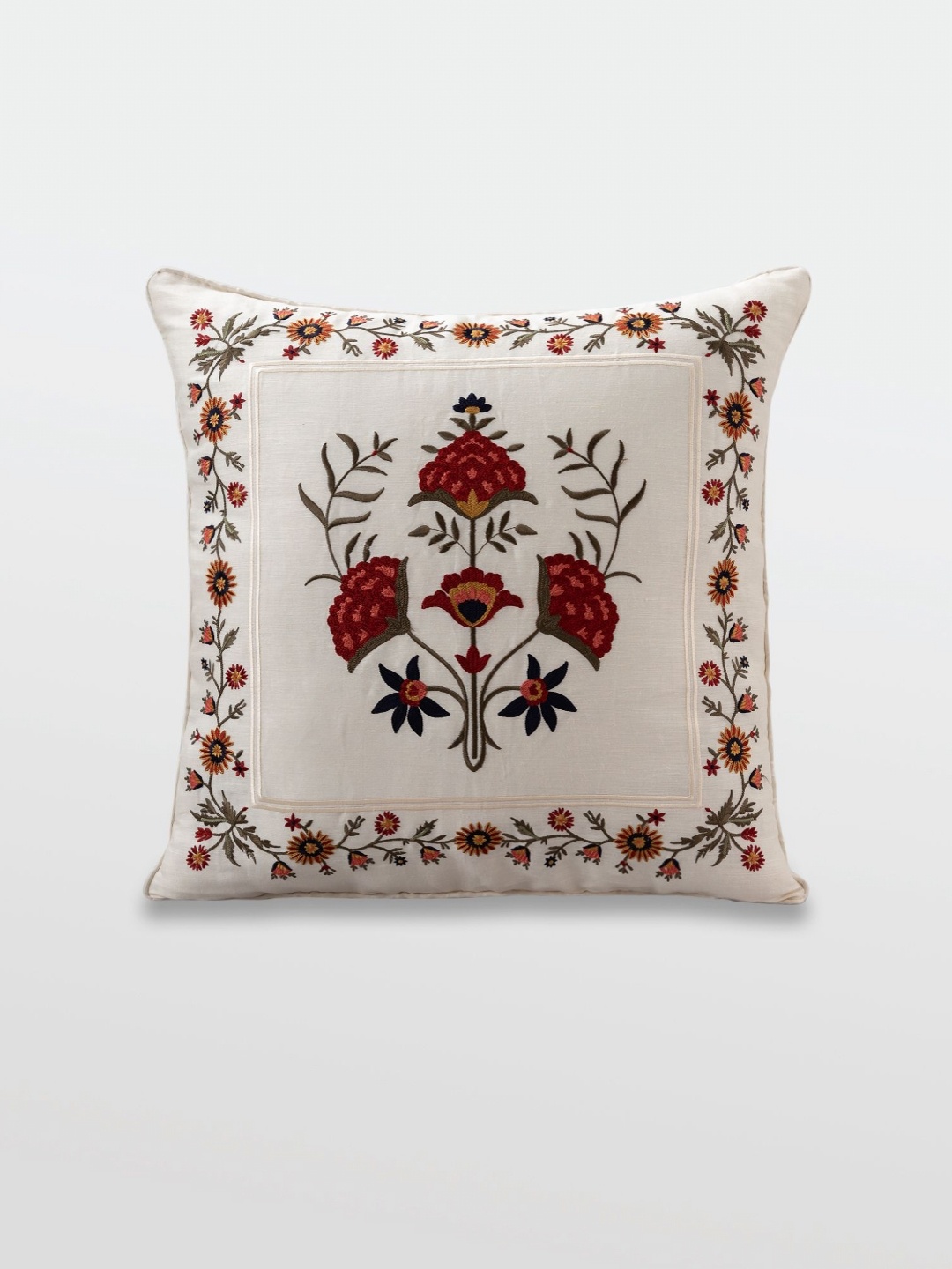 

Mirooh White & Red Embroidered Cotton Linen Cushions