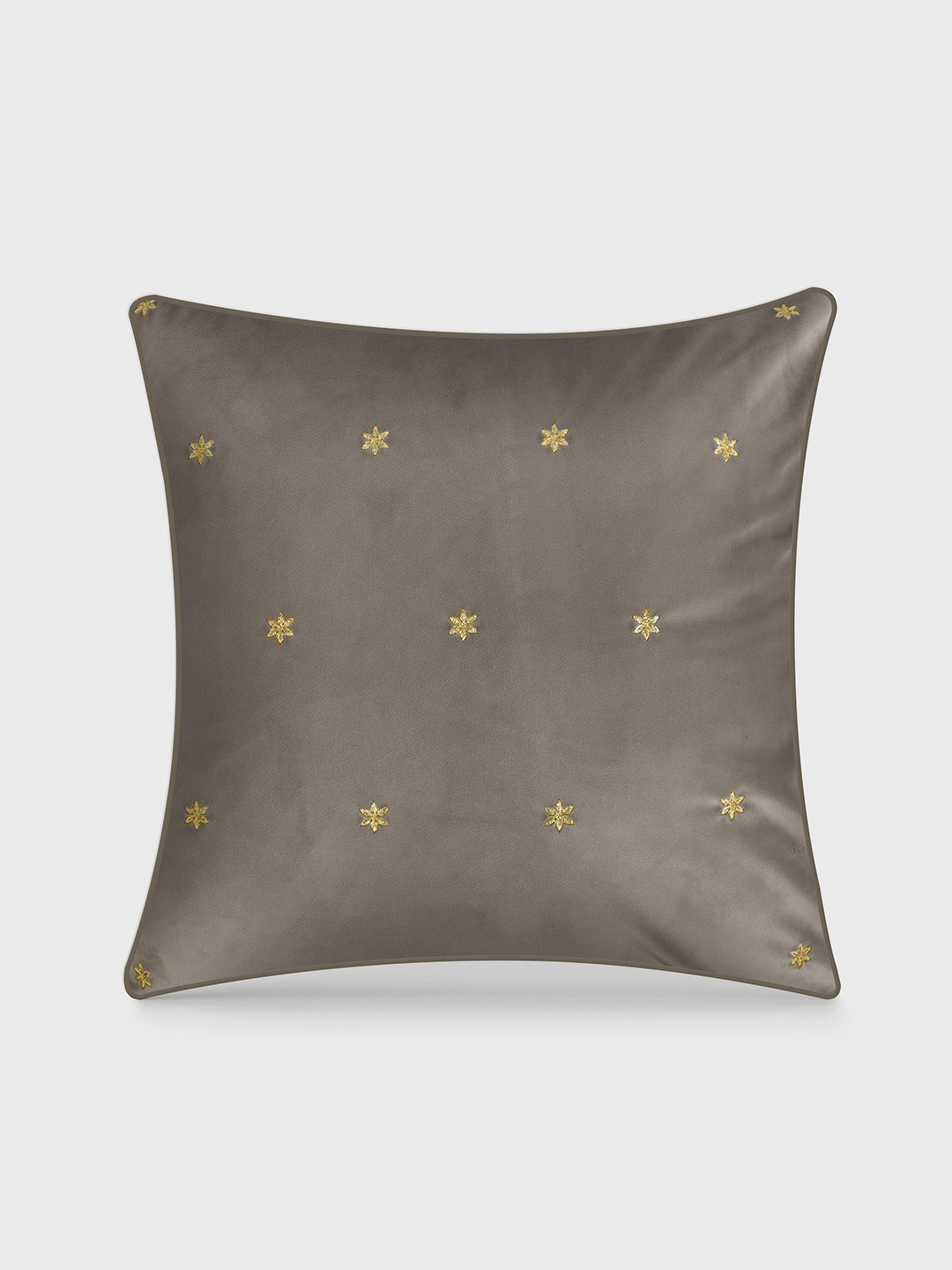 

Mirooh Grey & Gold Toned Floral Embroidered Velvet Pre-Filled Cushion