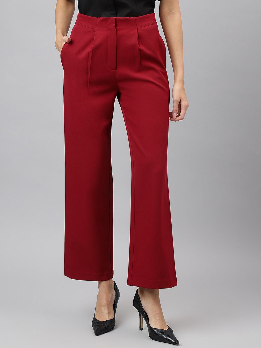 

Latin Quarters Women Straight Fit High-Rise Pleated Trousers, Red