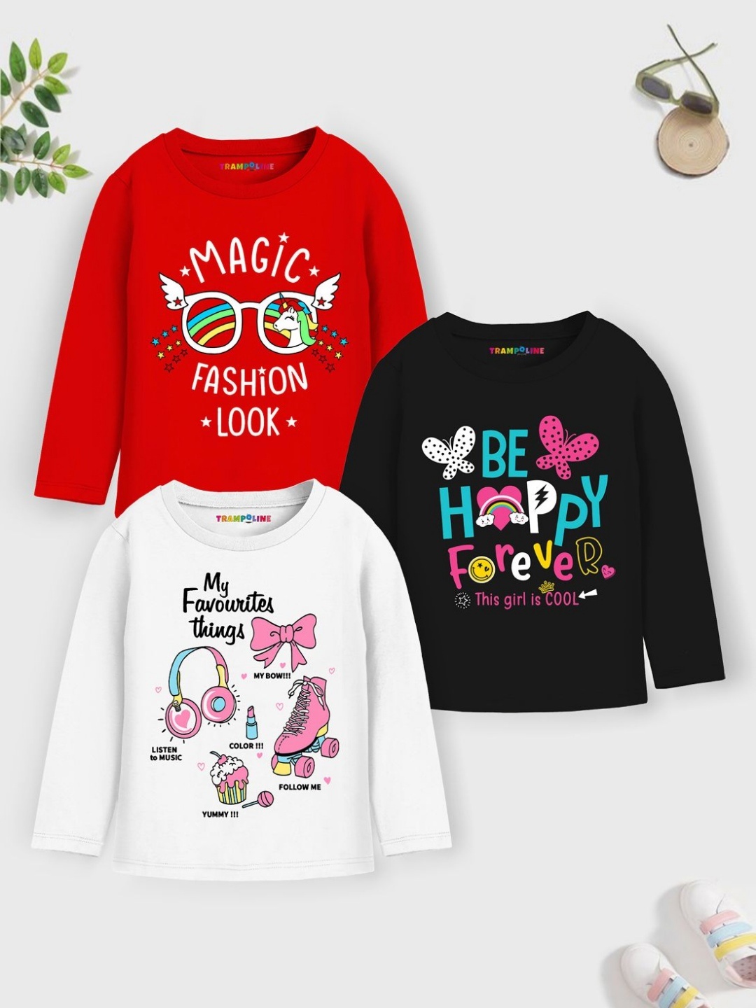 

YK X Trampoline Girls Pack Of 5 Typography Printed Round Neck T-shirts, Black
