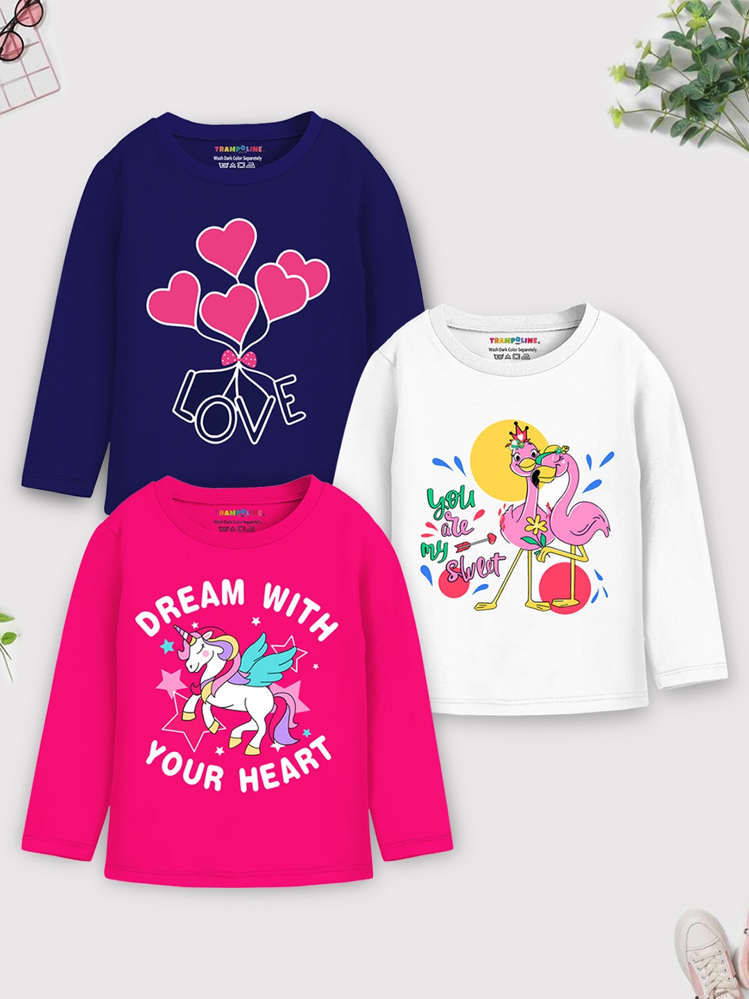 

YK X Trampoline Girls Pack Of 3 Graphic Printed T-shirts, Navy blue