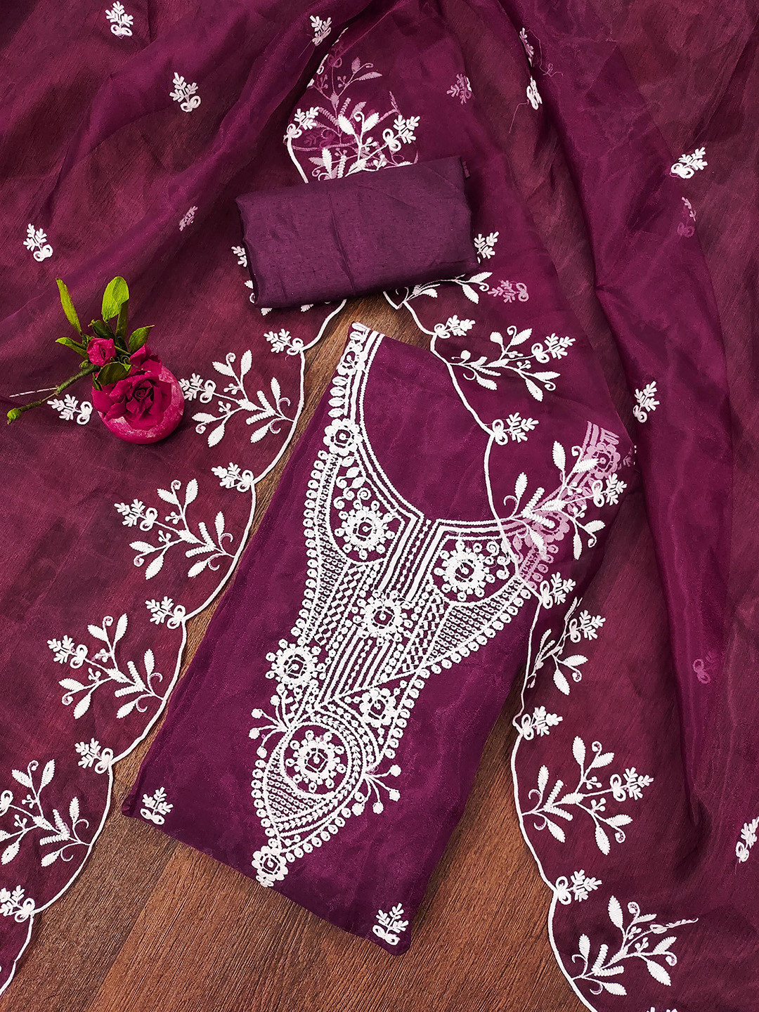 

KALINI Embroidered Organza Unstitched Dress Material, Purple