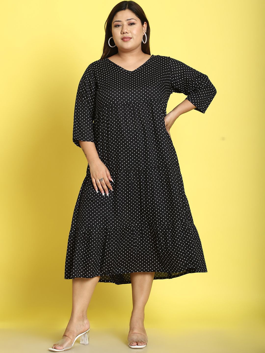 

theRebelinme Plus Size Print A-Line Midi Dress, Black