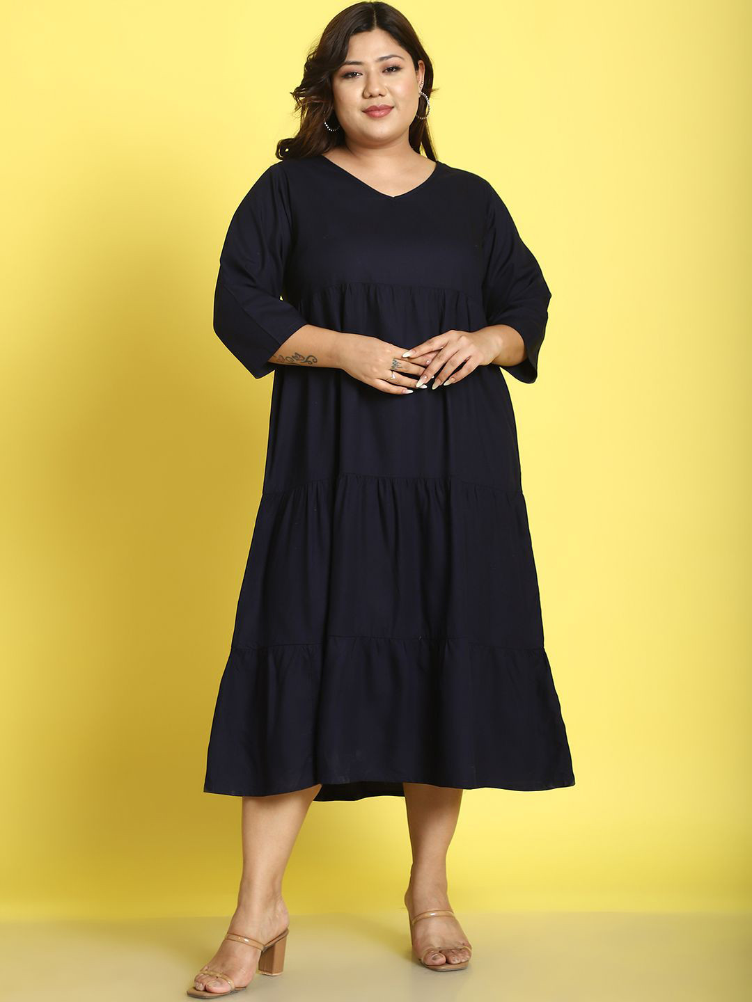 

theRebelinme Plus Size A-Line Midi Dress, Navy blue