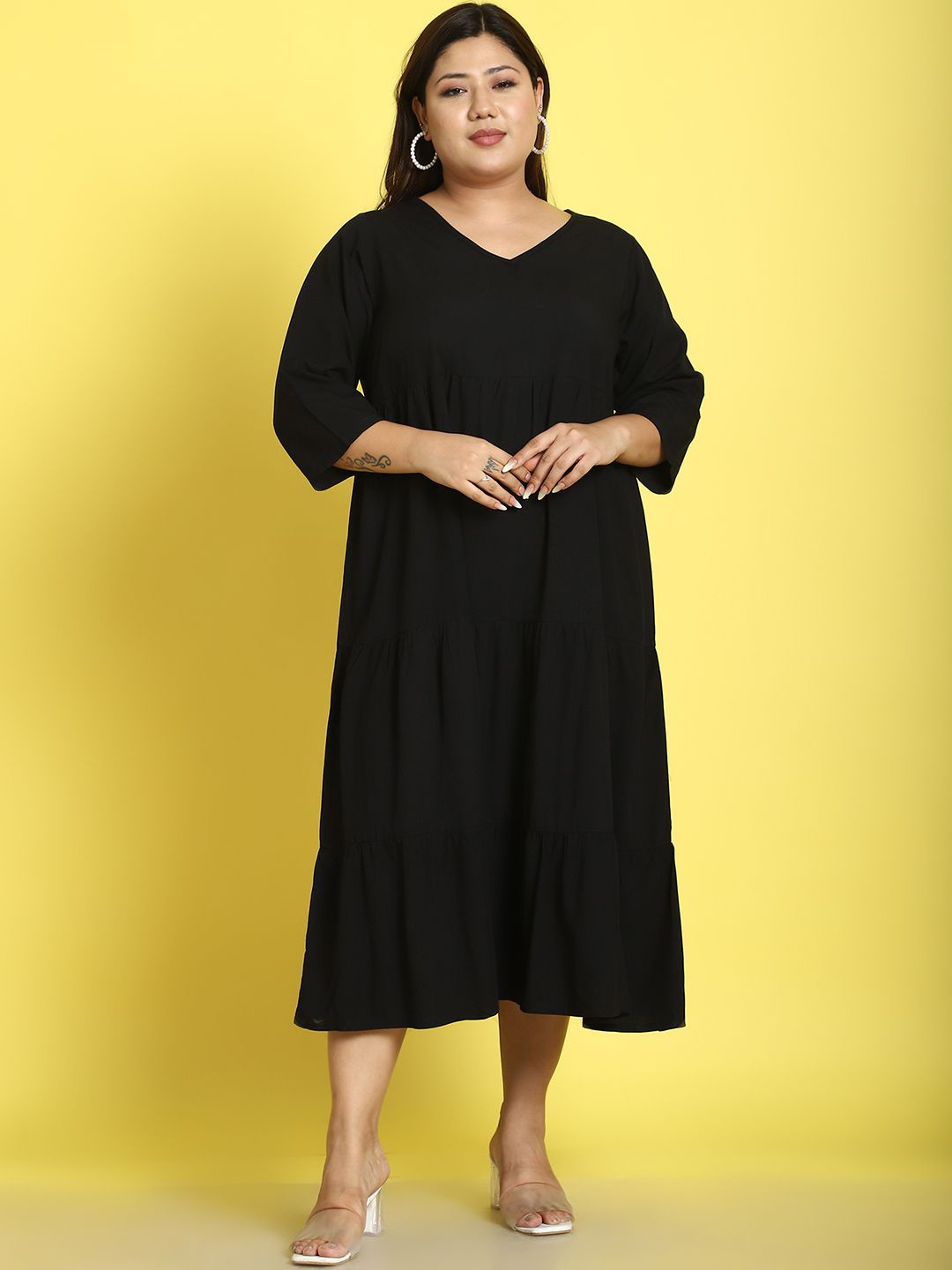 

theRebelinme Plus Size A-Line Midi Dress, Black