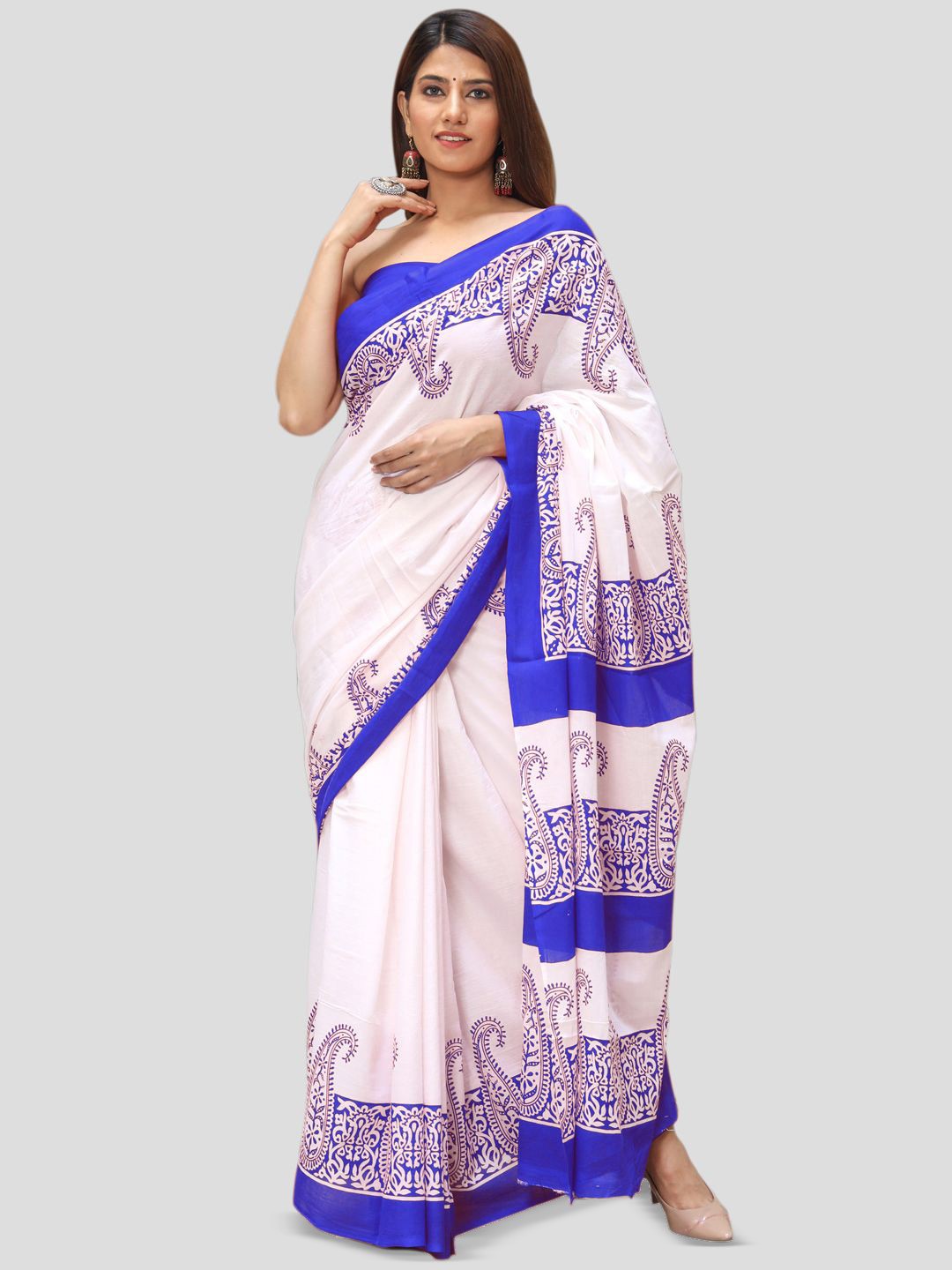 

BUTA BUTI Paisley Pure Cotton Saree, Navy blue