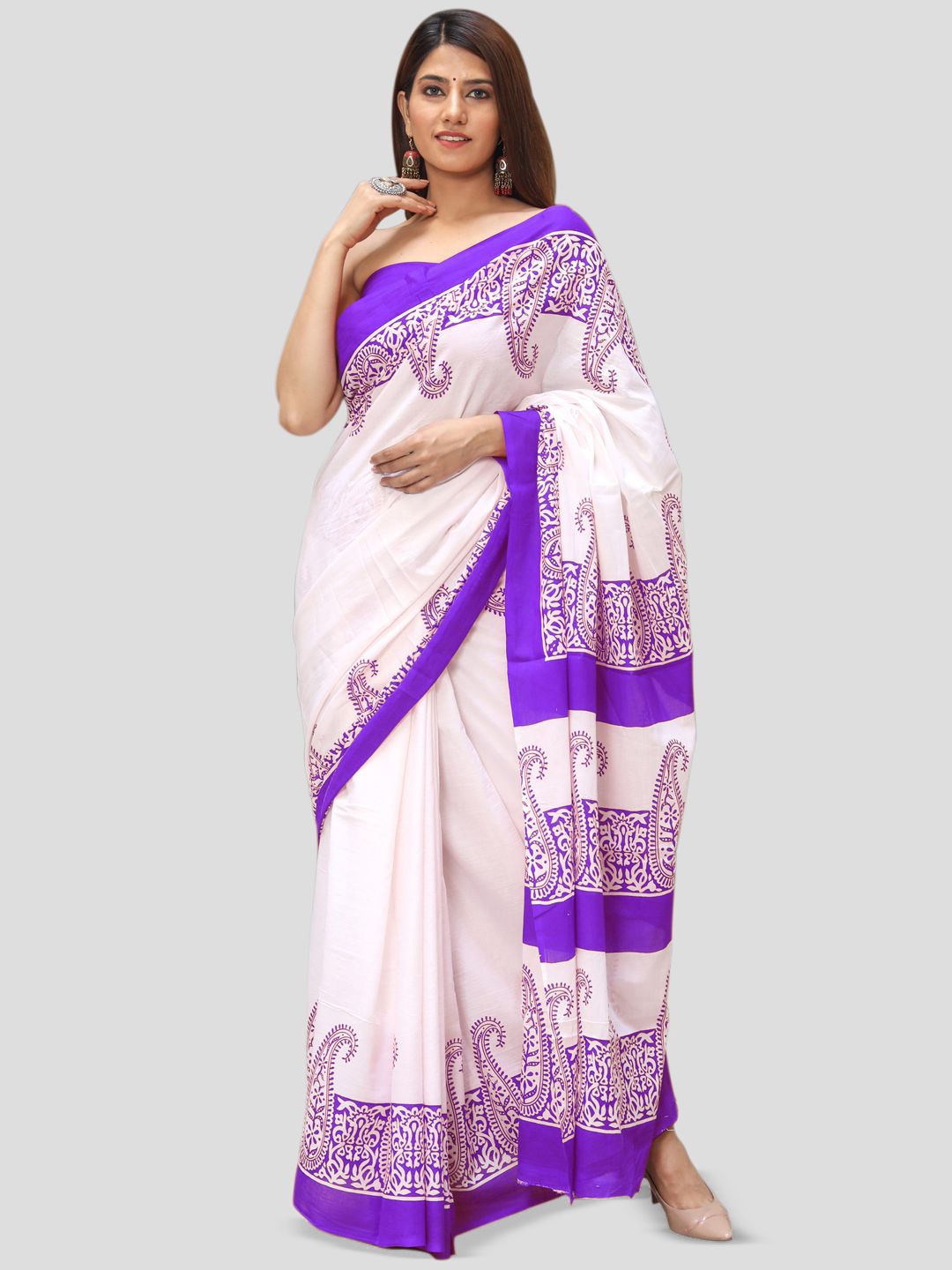 

BUTA BUTI Ethnic Motifs Pure Cotton Saree, Purple
