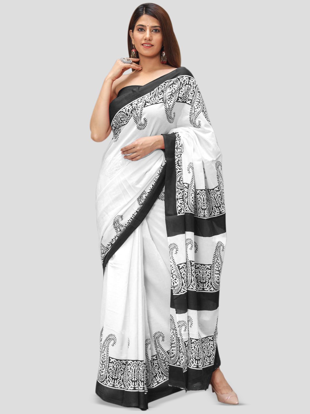 

BUTA BUTI Paisley Pure Cotton Saree, White