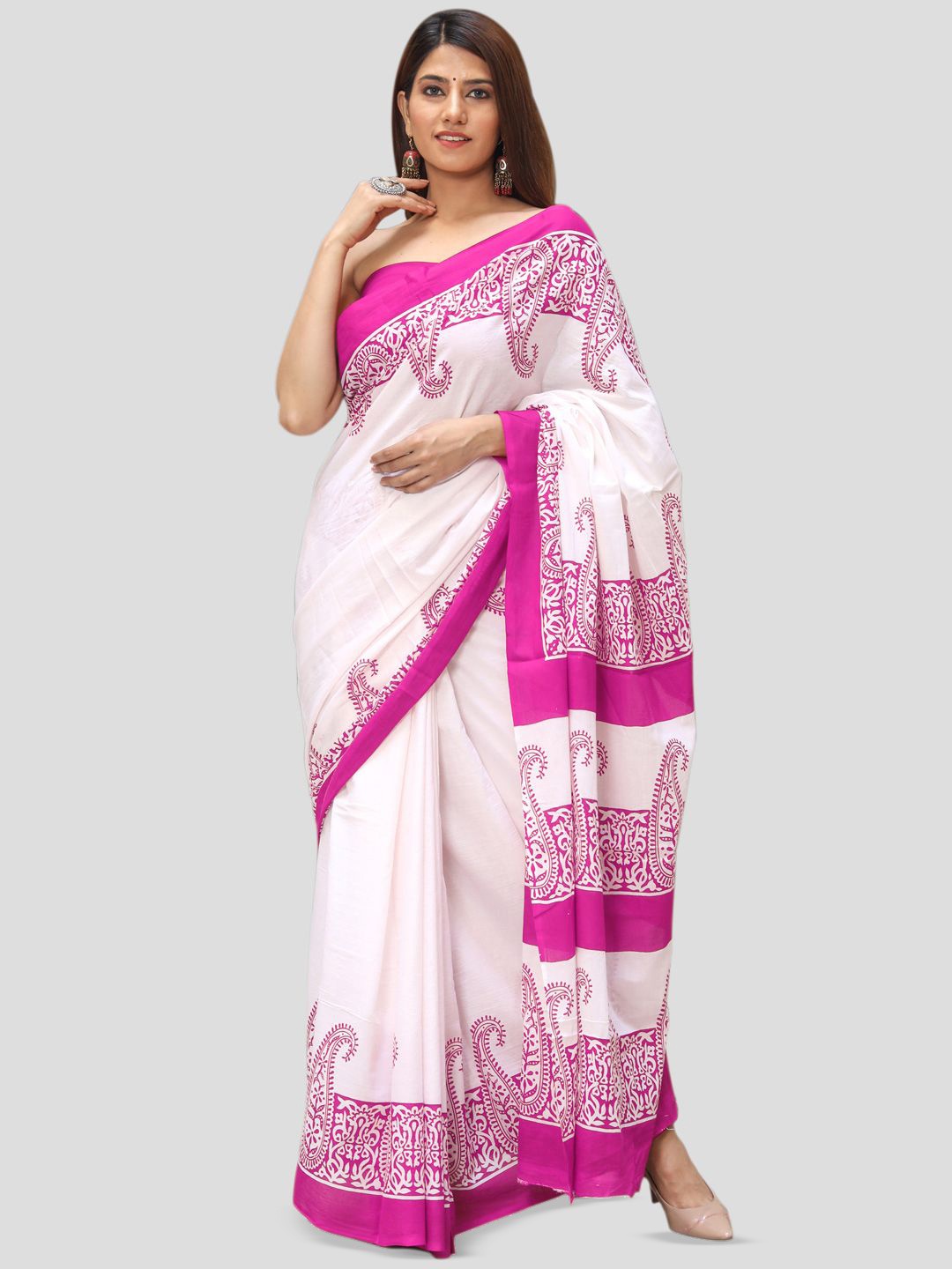 

BUTA BUTI Paisley Pure Cotton Saree, White