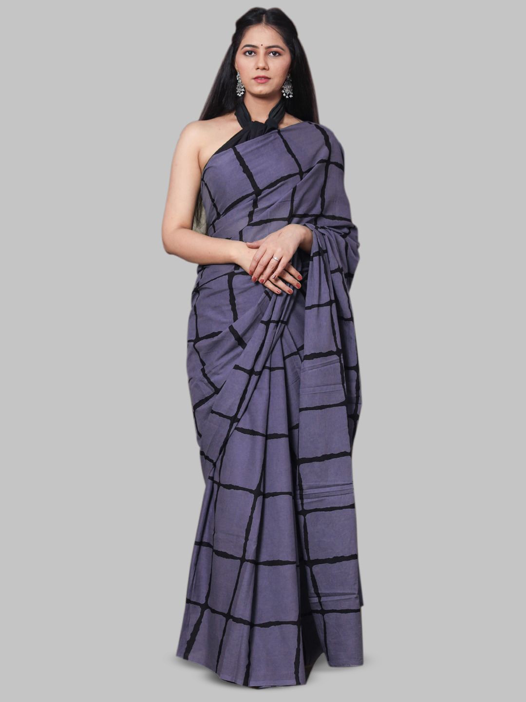 

BUTA BUTI Checked Pure Cotton Saree, Purple