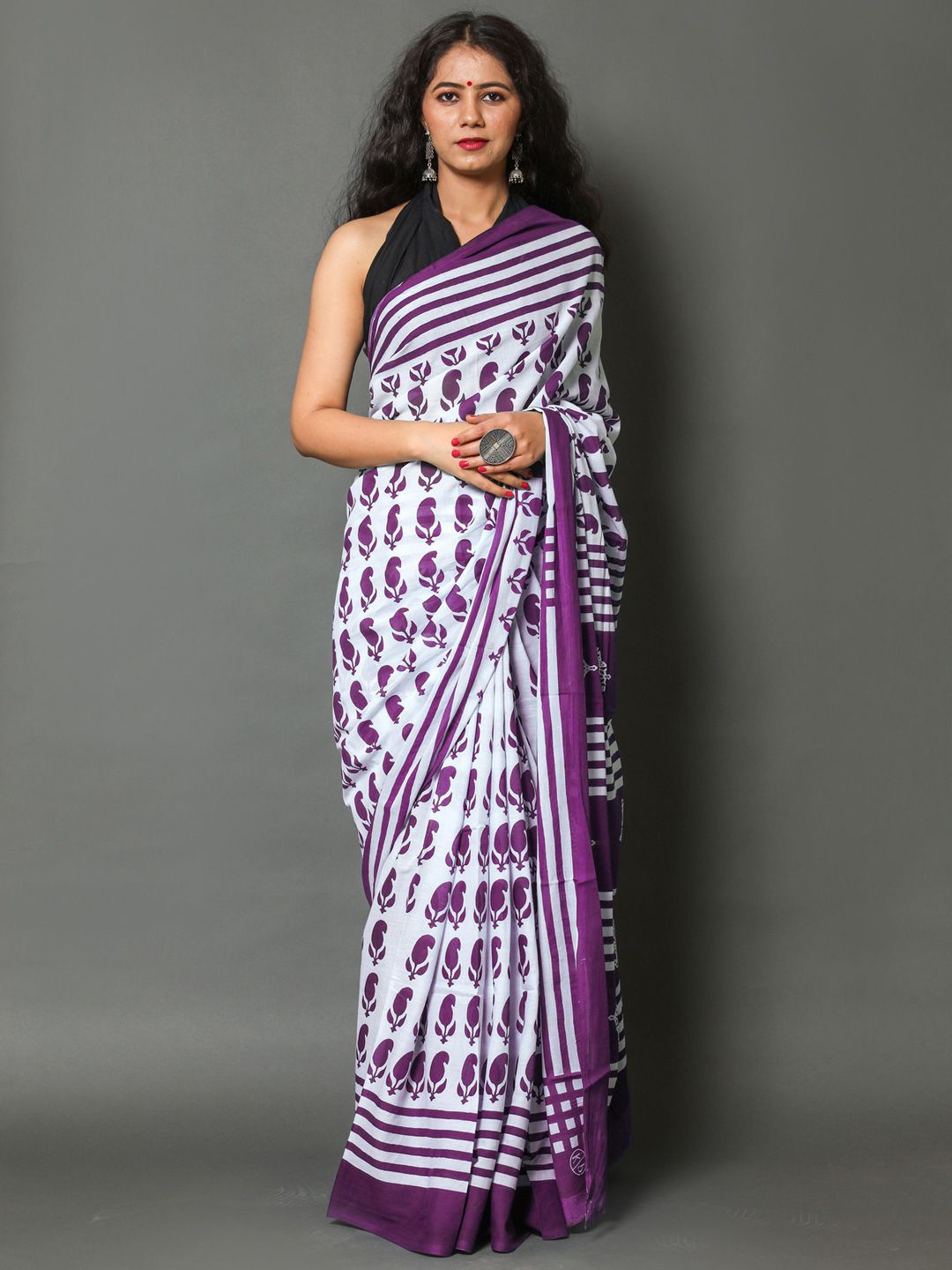 

BUTA BUTI Paisley Pure Cotton Saree, Lavender