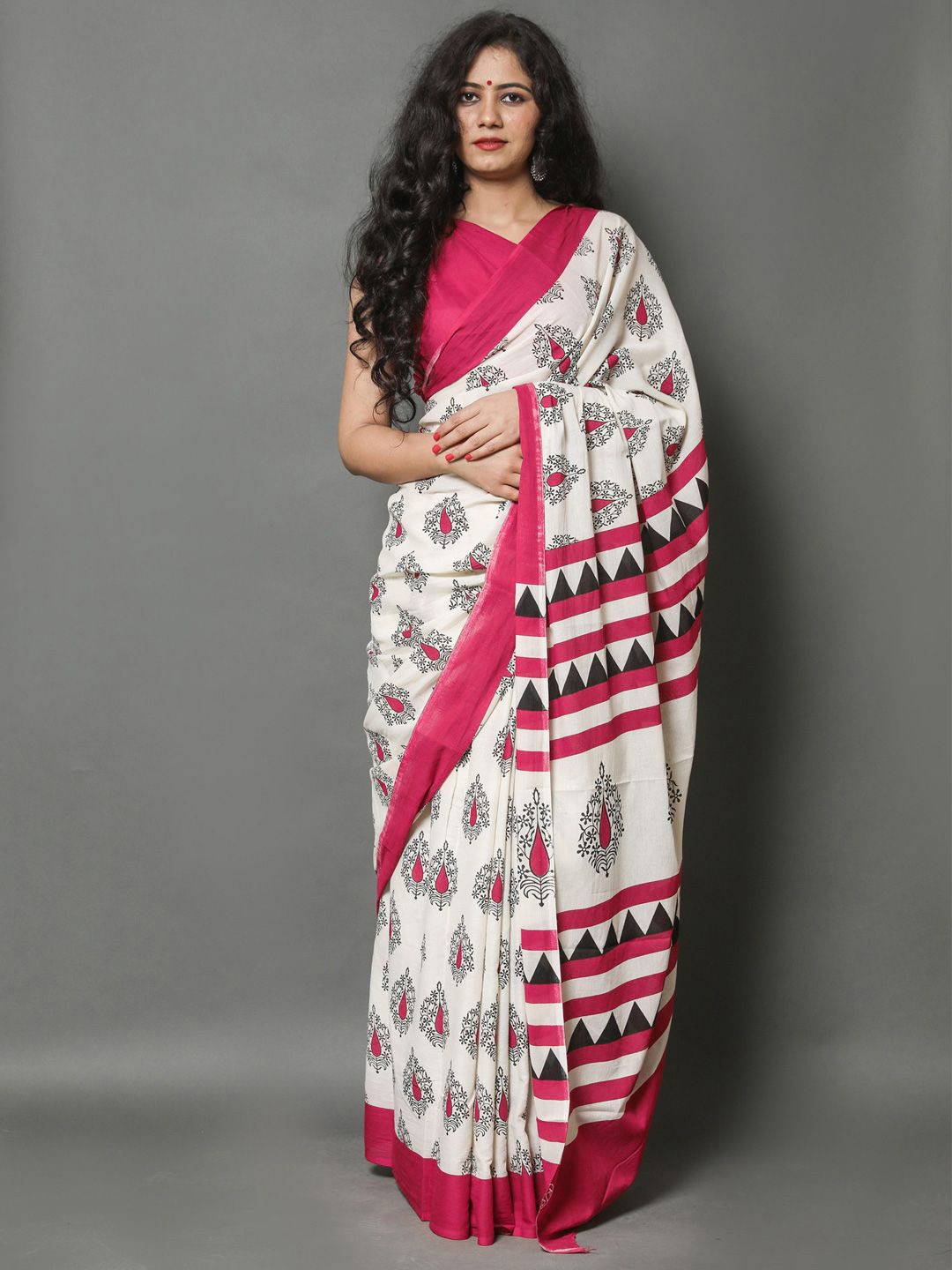 

BUTA BUTI Ethnic Motifs Pure Cotton Saree, Red