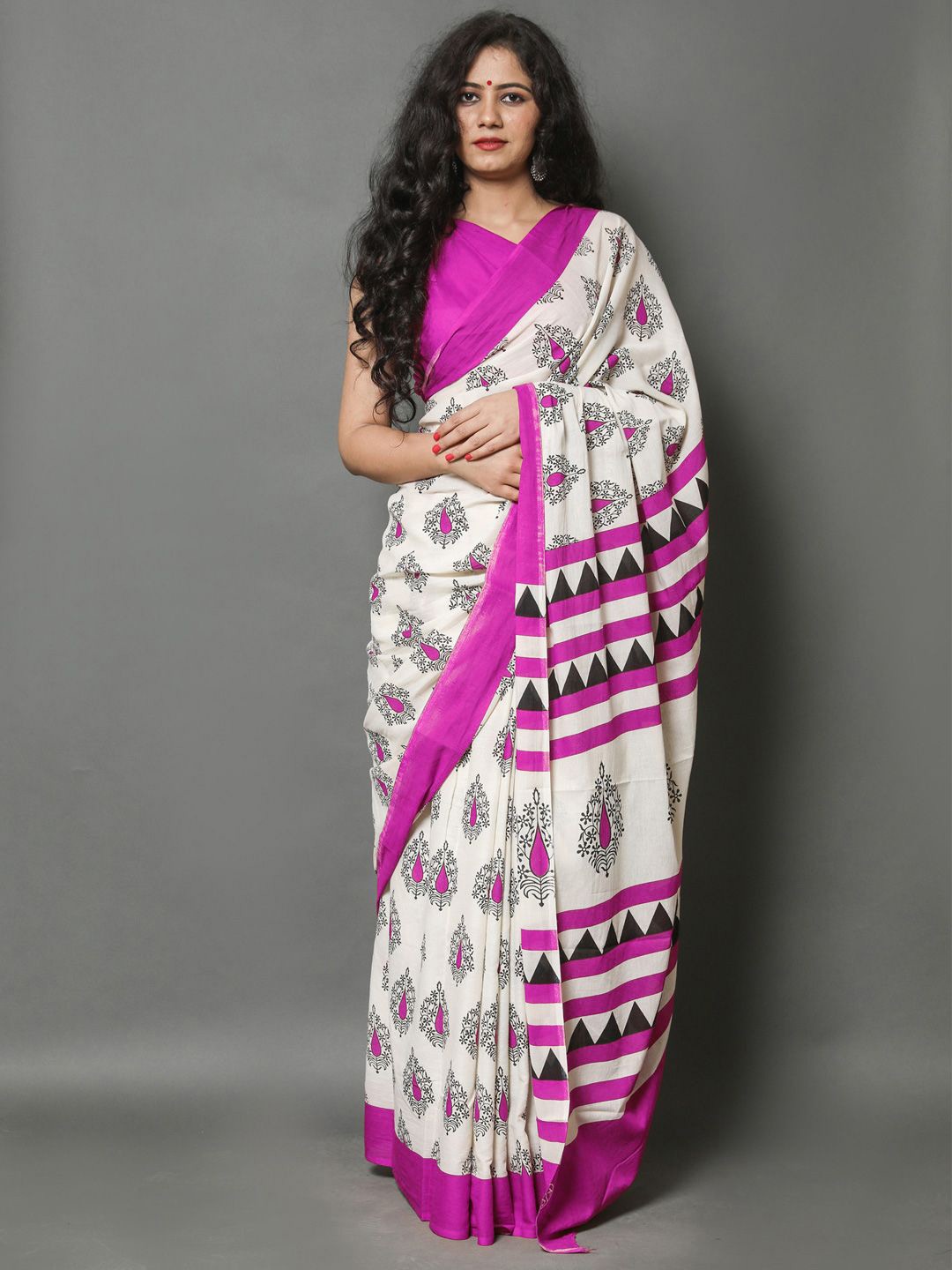 

BUTA BUTI Ethnic Motifs Pure Cotton Saree, Pink