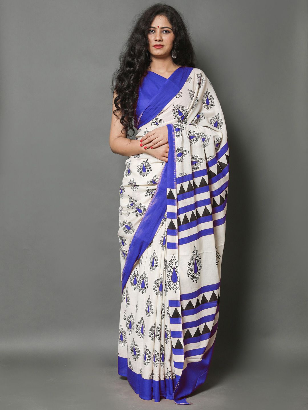 

BUTA BUTI Ethnic Motifs Pure Cotton Saree, Blue