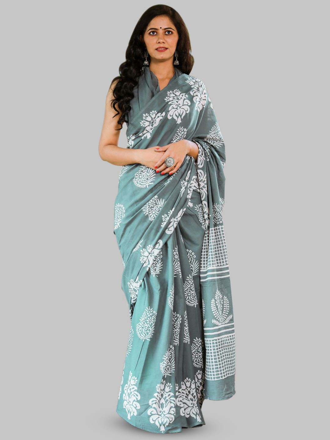 

BUTA BUTI Floral Pure Cotton Saree, Sea green
