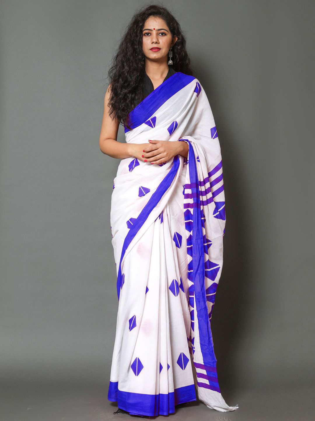 

BUTA BUTI Pure Cotton Saree, Navy blue