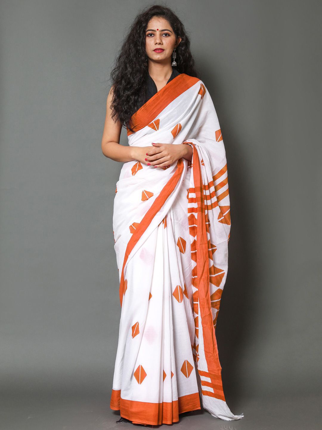

BUTA BUTI Pure Cotton Saree, Orange
