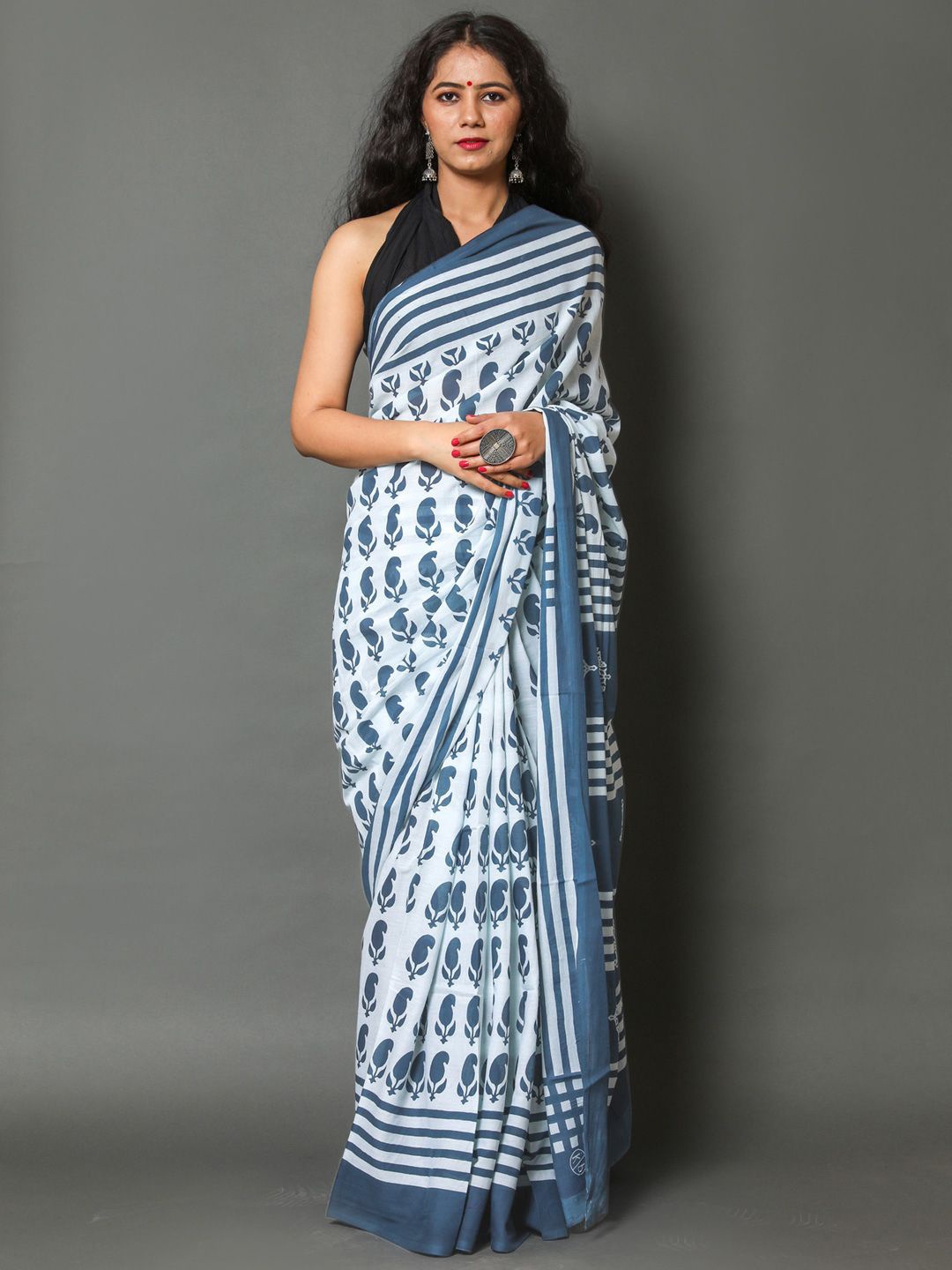 

BUTA BUTI Paisley Pure Cotton Saree, Blue