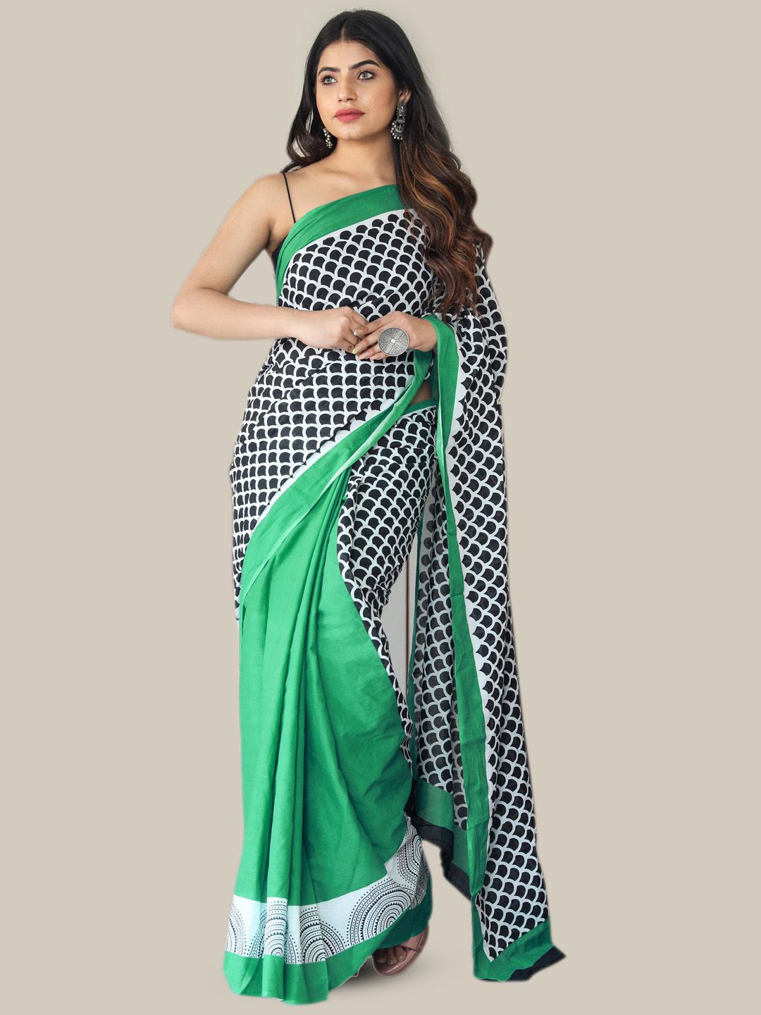 

BUTA BUTI Pure Cotton Half and Half Saree, Green