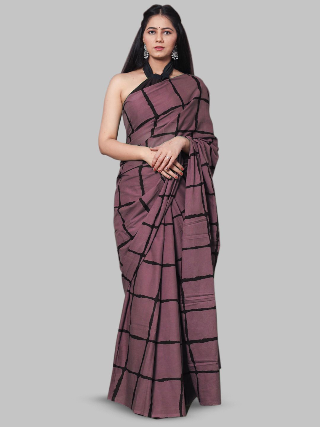 

BUTA BUTI Checked Pure Cotton Saree, Maroon