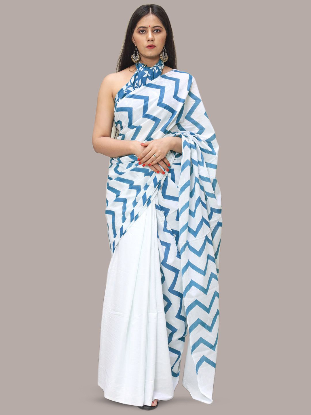 

BUTA BUTI Pure Cotton Half and Half Saree, Blue