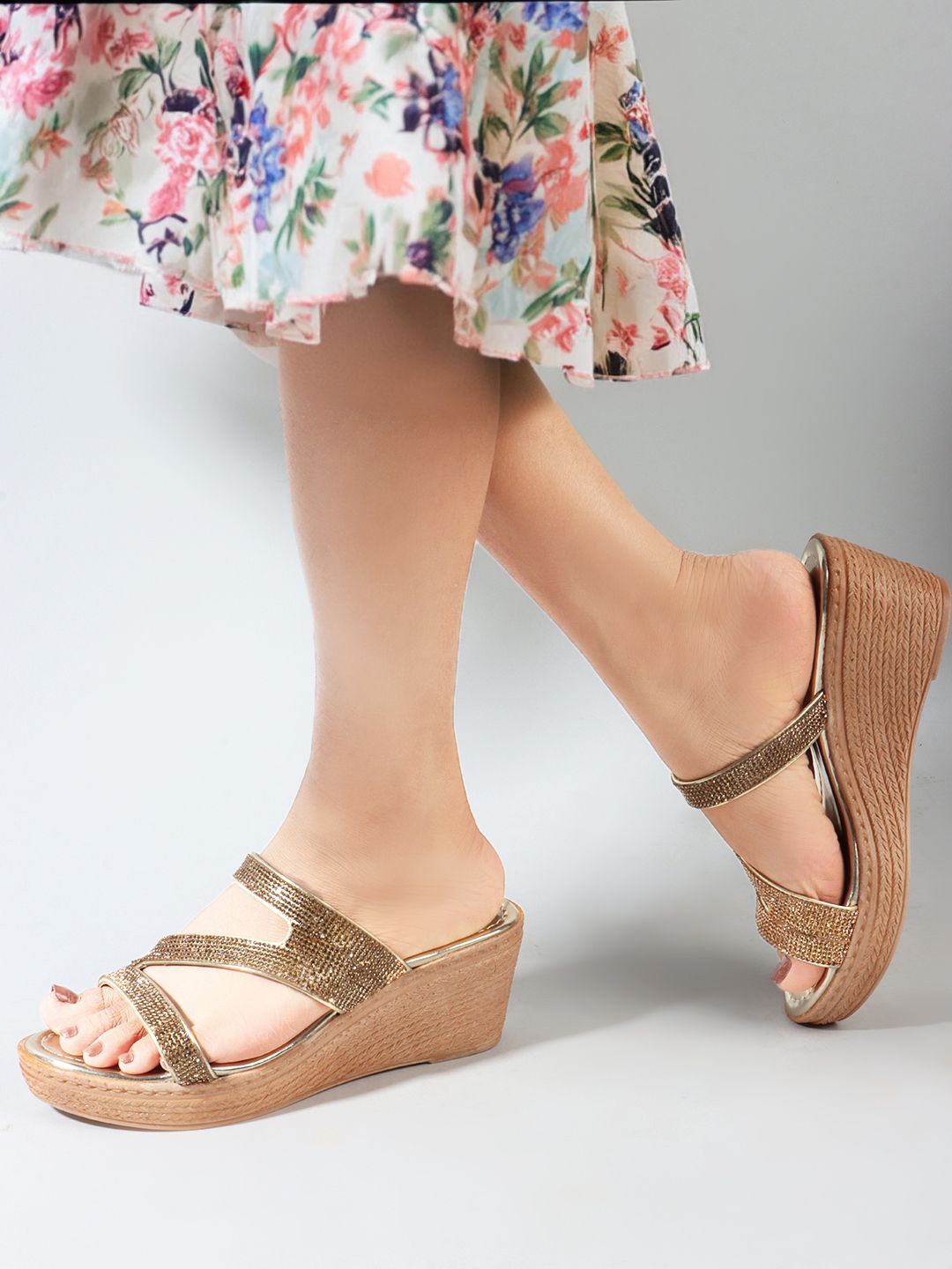 

Carlton London Embellished Open Toe Wedge Heels, Rose gold