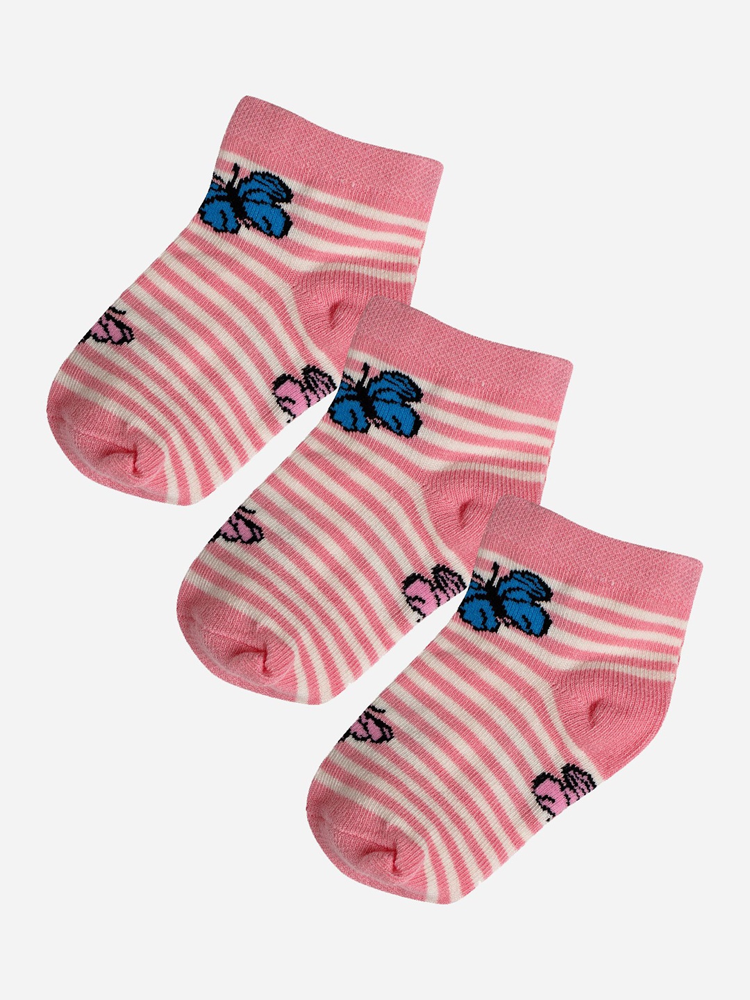 

Bodycare Girls Pack Of 3 Striped Ankle-Length Socks, Pink