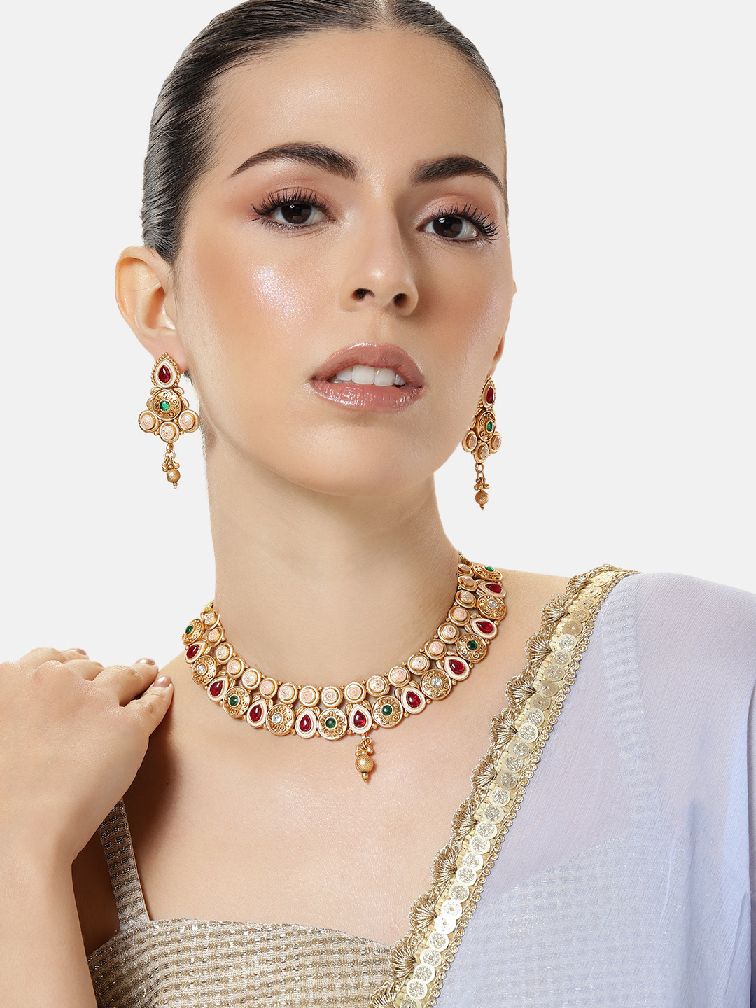 

ABDESIGNS Gold-Plated Stones & Beads Studded Jewellery Set