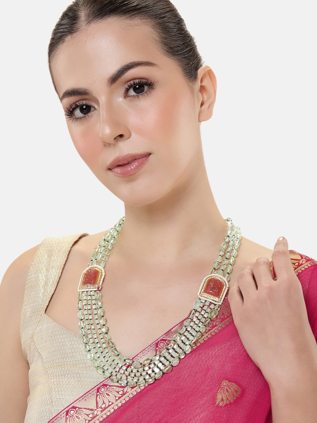 

ABDESIGNS Gold-Plated Artificial Beads & Stones Studded Layered Necklace, White