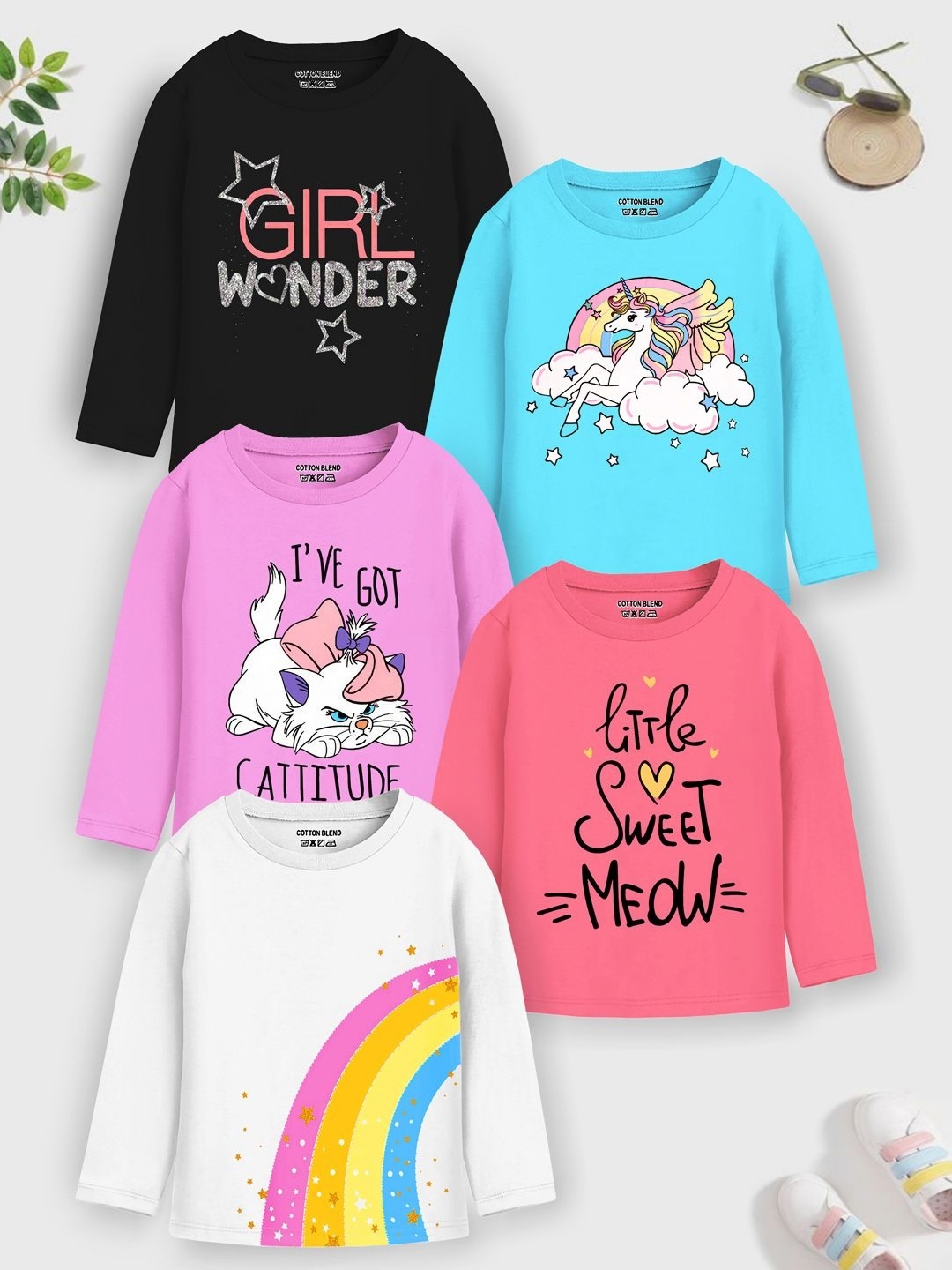 

YK X Trampoline Girls Pack Of 5 Typography Printed Cotton T-shirts, Pink