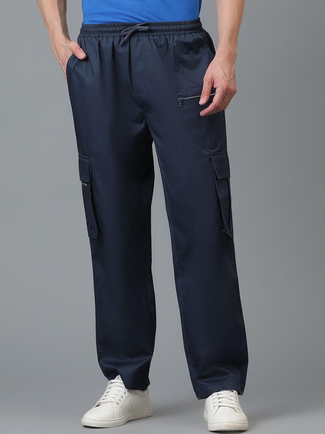 

Kotty Men Relaxed Low-Rise Easy Wash Cargos Trousers, Blue