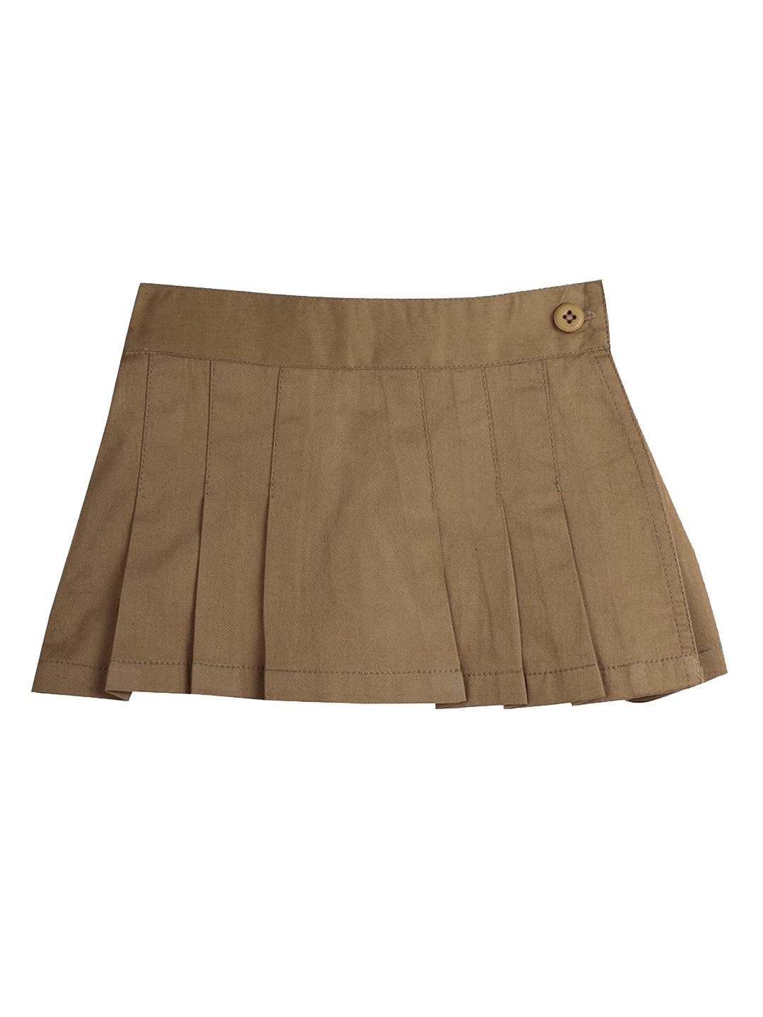 

YK Girls Regular Fit Knife Pleated Mid-Rise Cotton Shorts, Brown