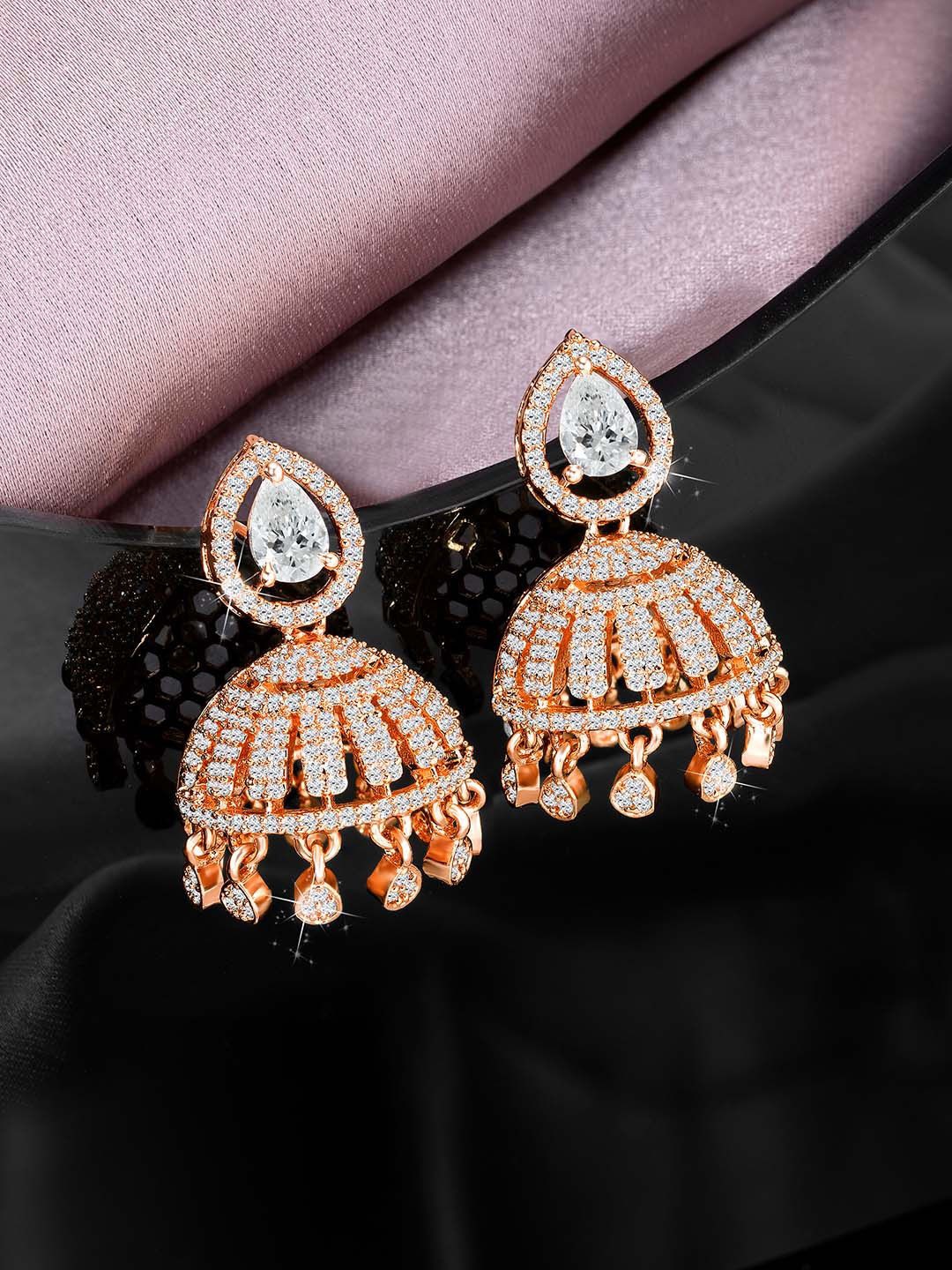 

Peora Rose Gold Plated Cubic Zirconia Jhumkas