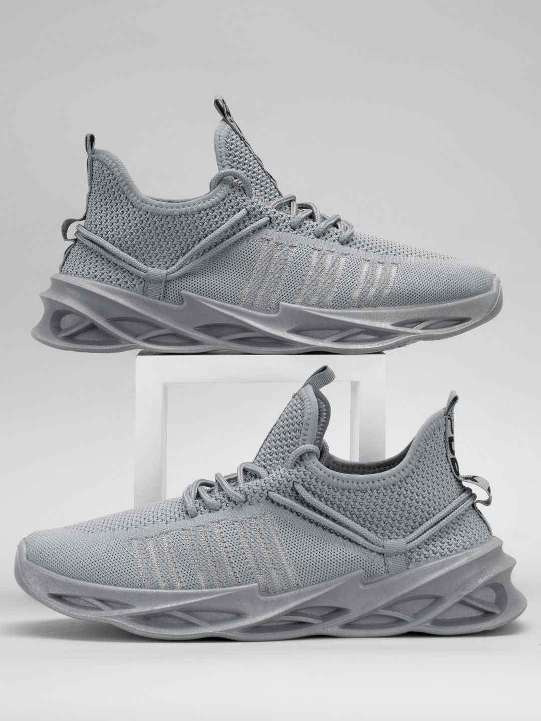 

RapidBox Men Textured Round Toe Mesh Sneakers, Grey