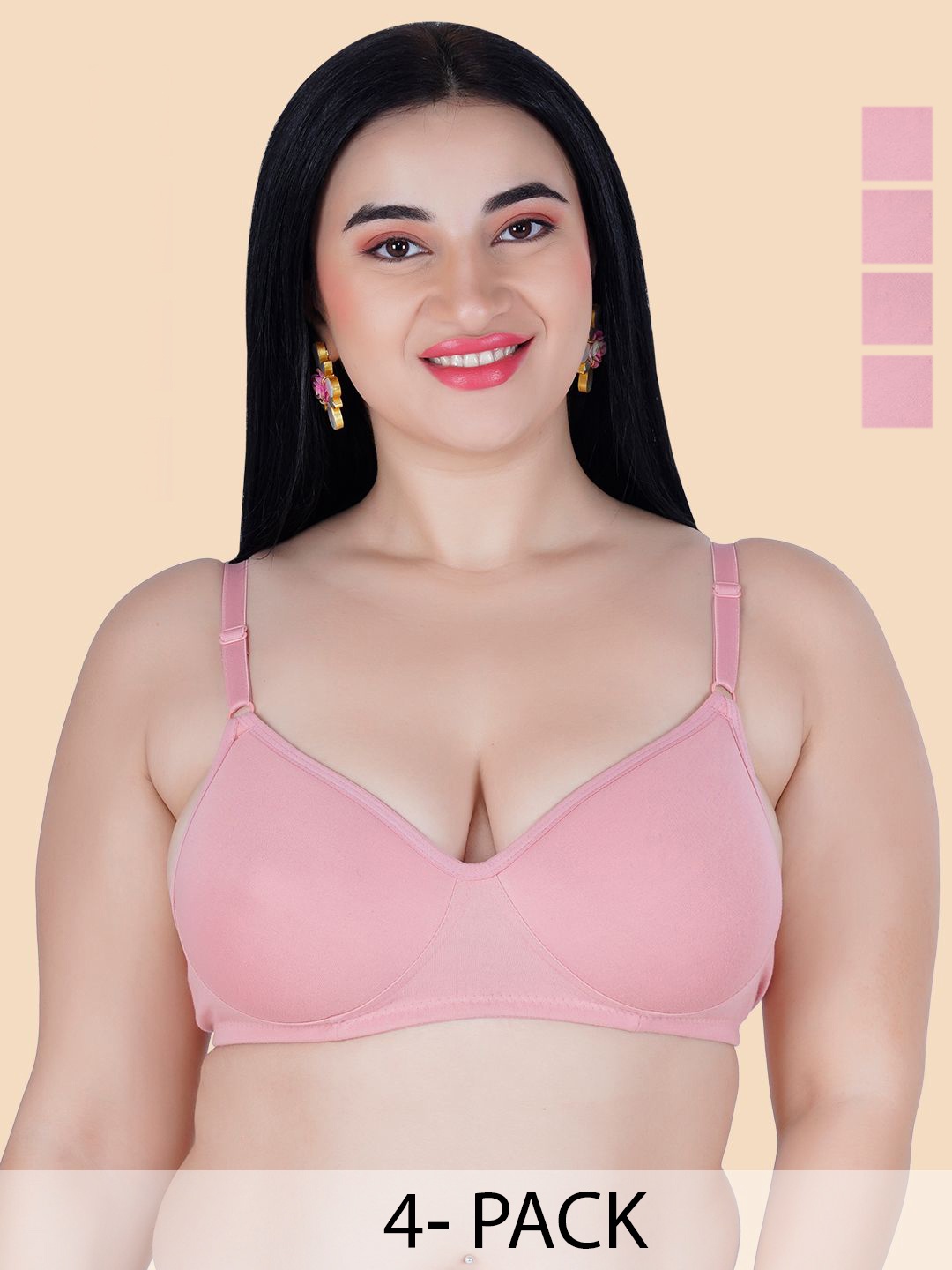 

KOMLI Pack Of 4 Full Coverage Medium Padded Cotton All Day Comfort Bra, Pink