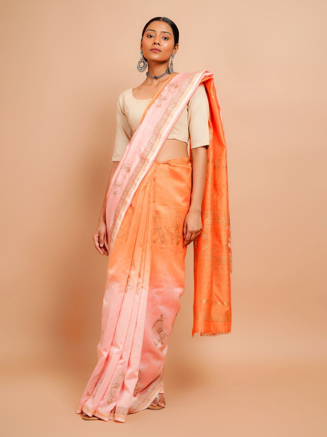 

Taavi Ombre Printed Sarees With Blouse Piece, Orange