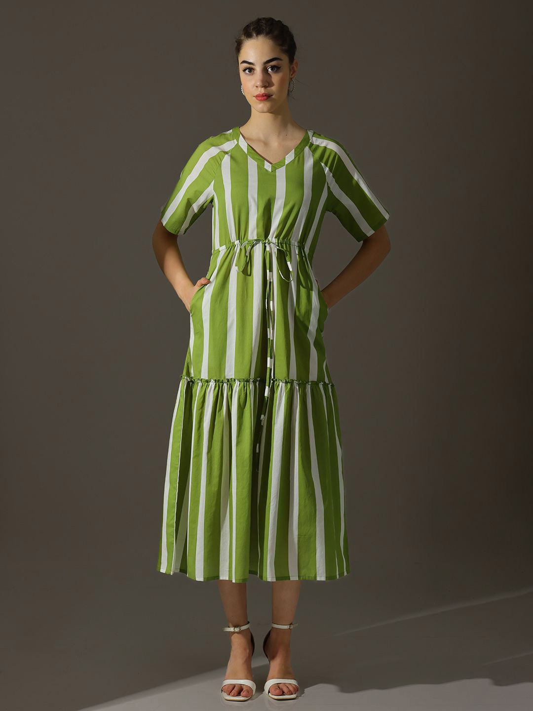 

Dora Dori Striped Gathered Maxi Dress, Green