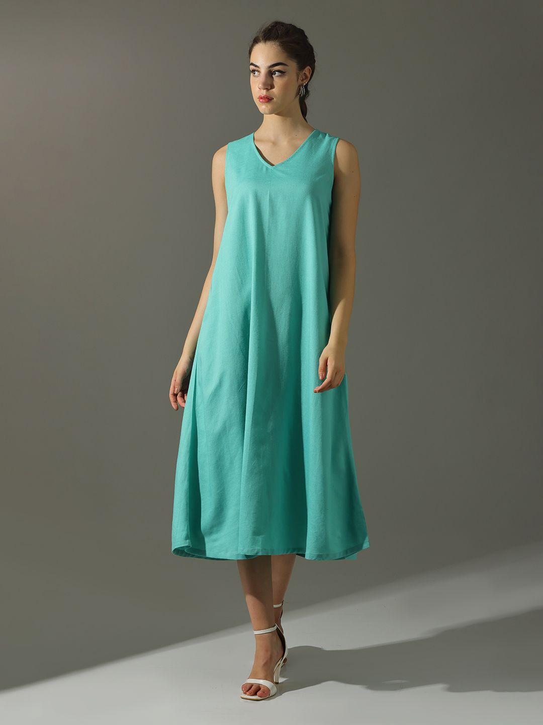 Dora Dori Relaxed Fit Solid A-Line Dress, Teal