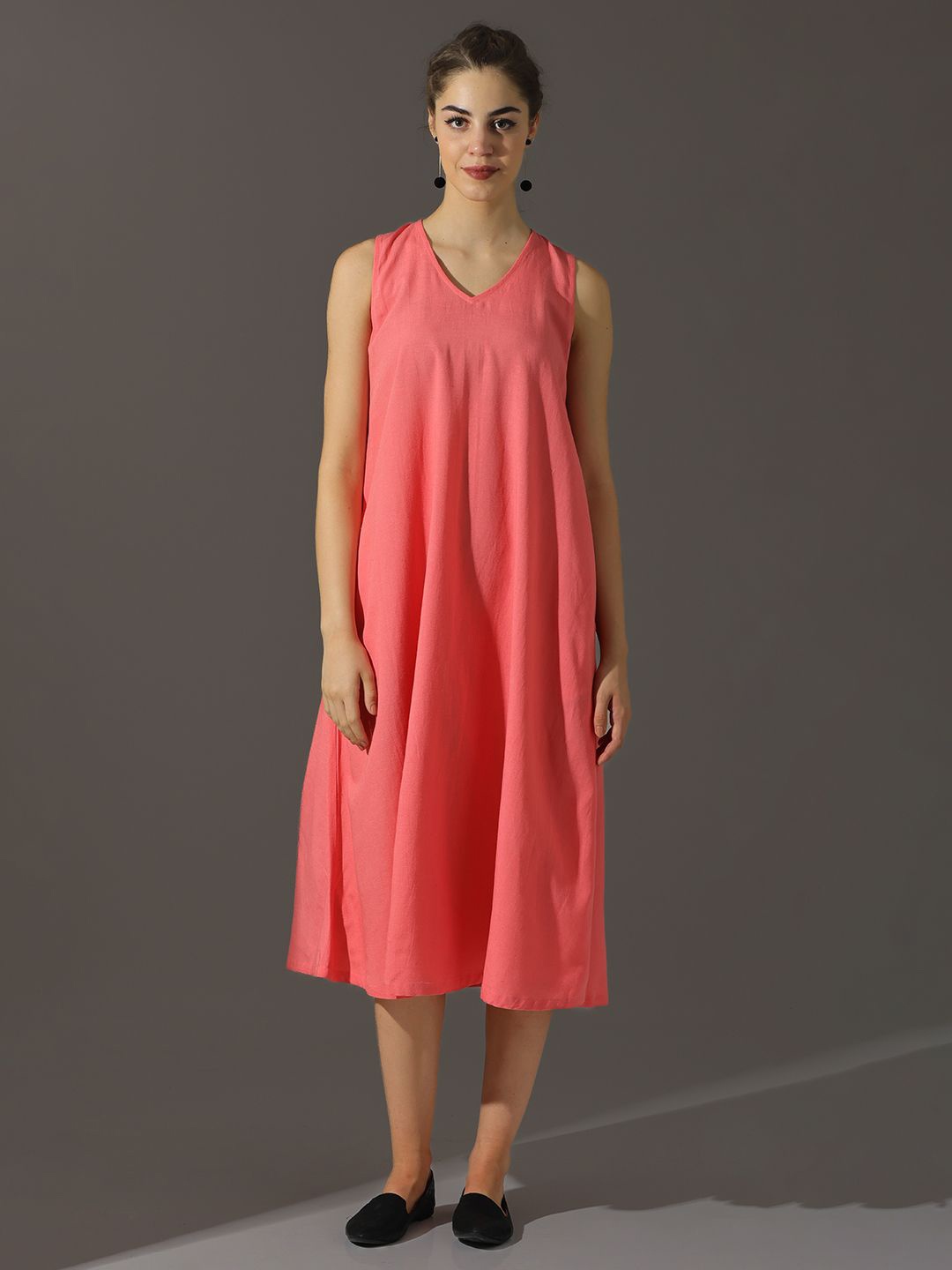 

Dora Dori Relaxed Fit Solid A-Line Dress, Peach