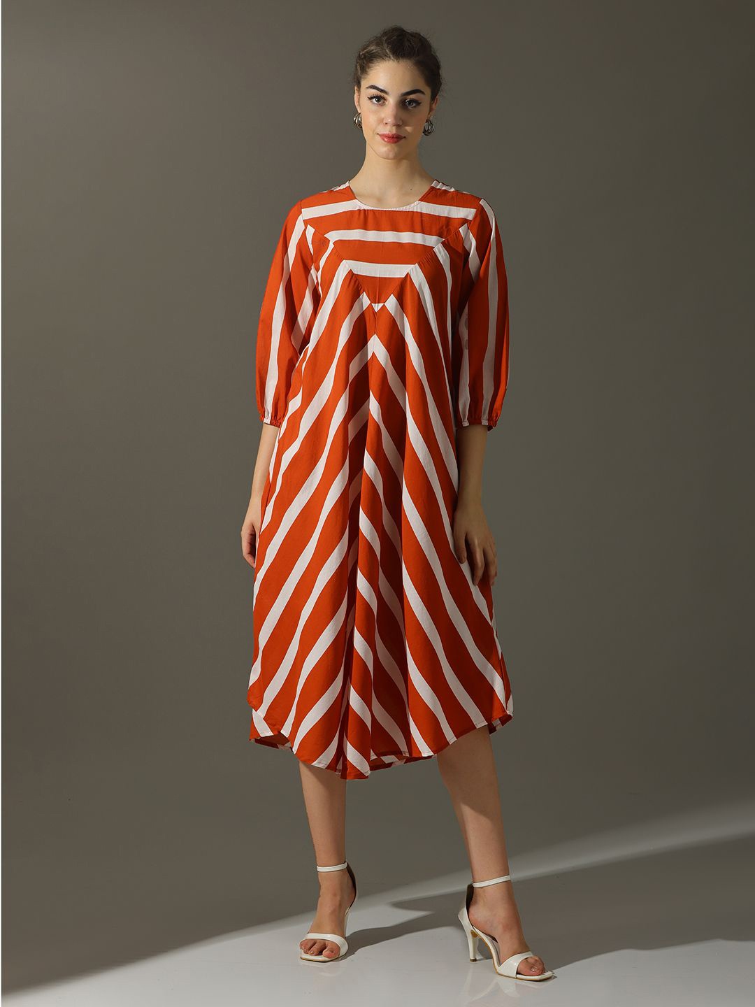 

Dora Dori Relaxed Fit Striped A-Line Dress, Rust