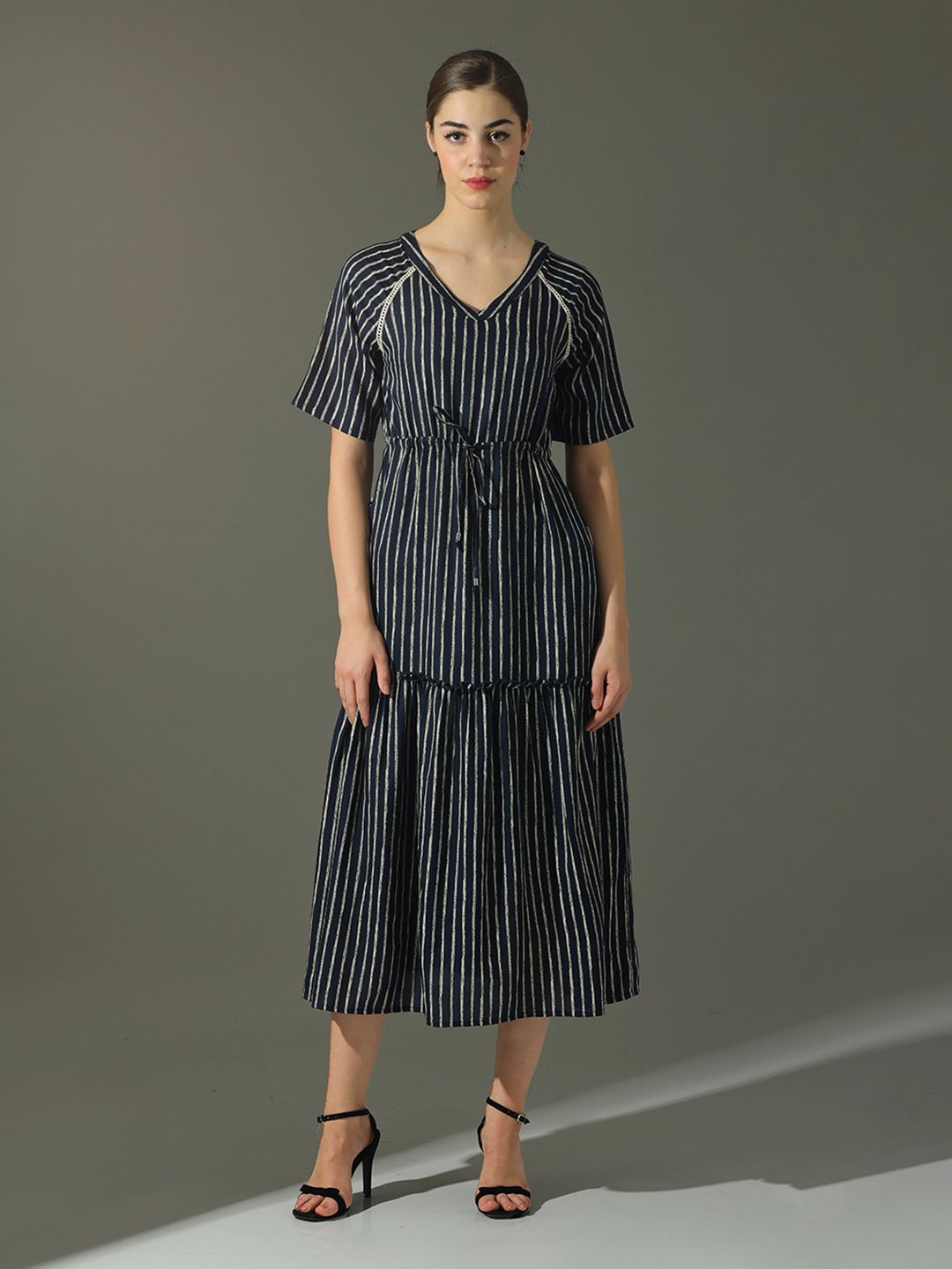 

Dora Dori Striped Laced Tiered Maxi Dress, Blue