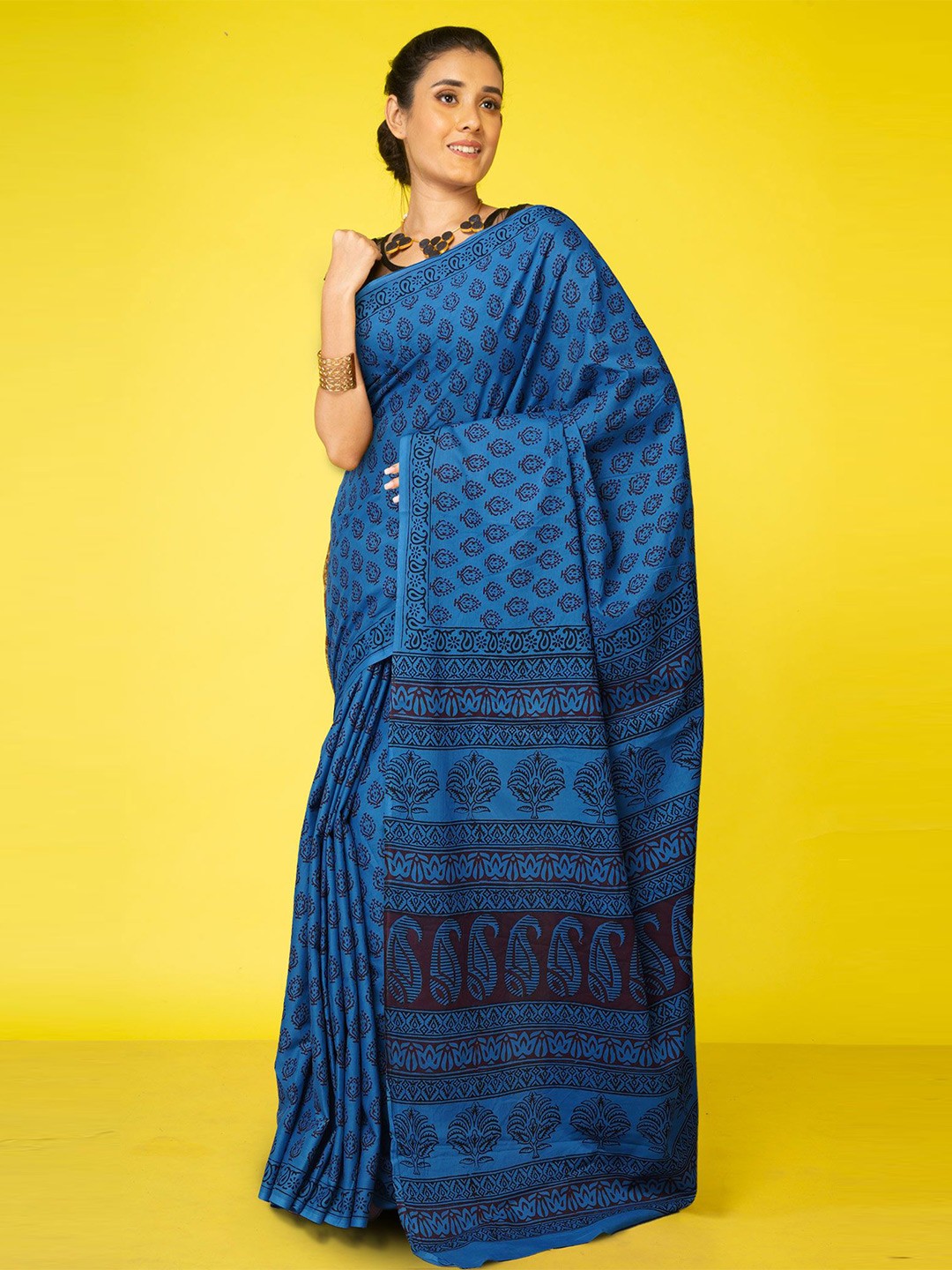 

Unnati Silks Bagh Pure Cotton Handloom Bagh Saree, Blue