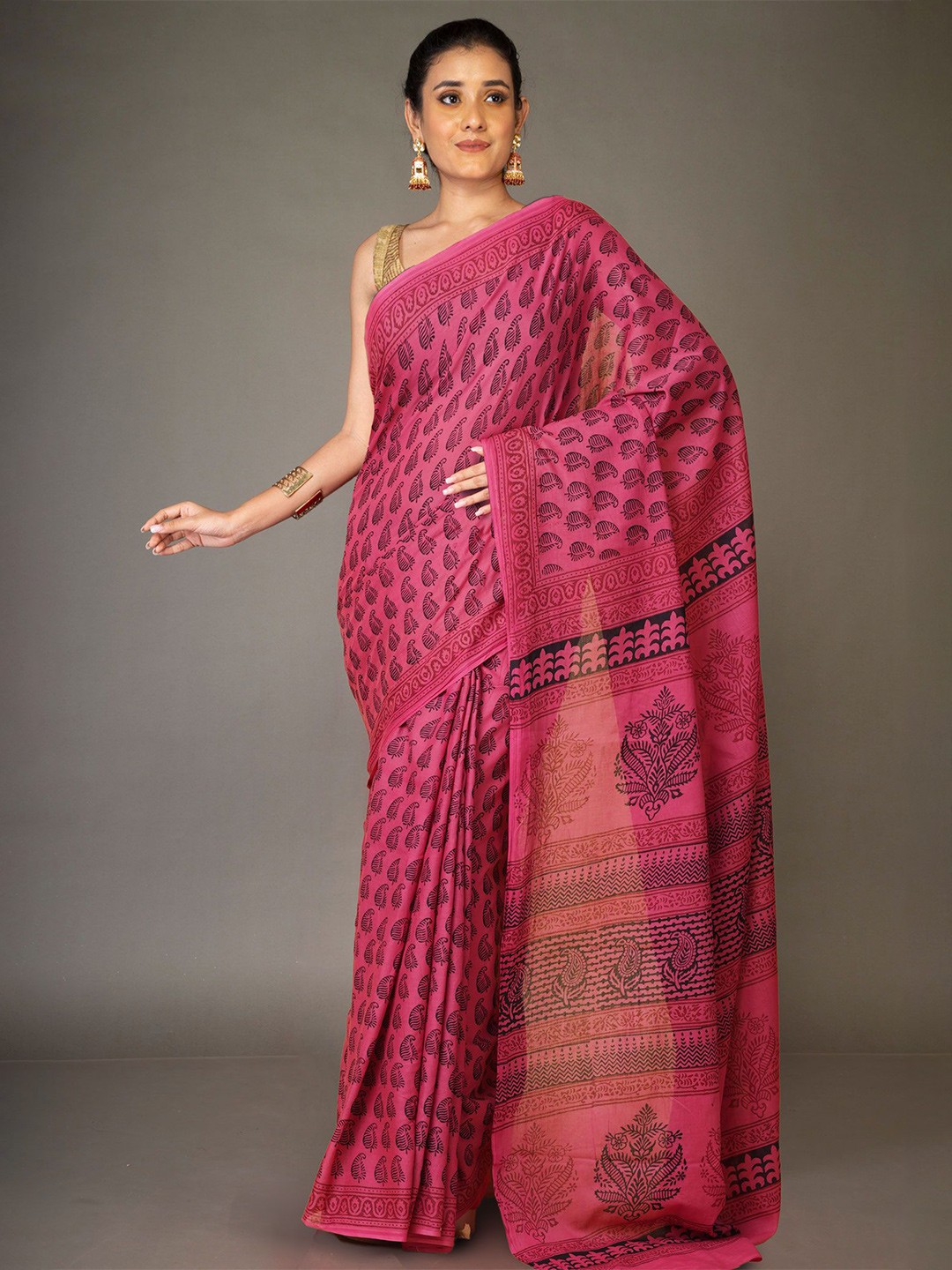 

Unnati Silks Bagh Pure Cotton Handloom Bagh Saree, Pink