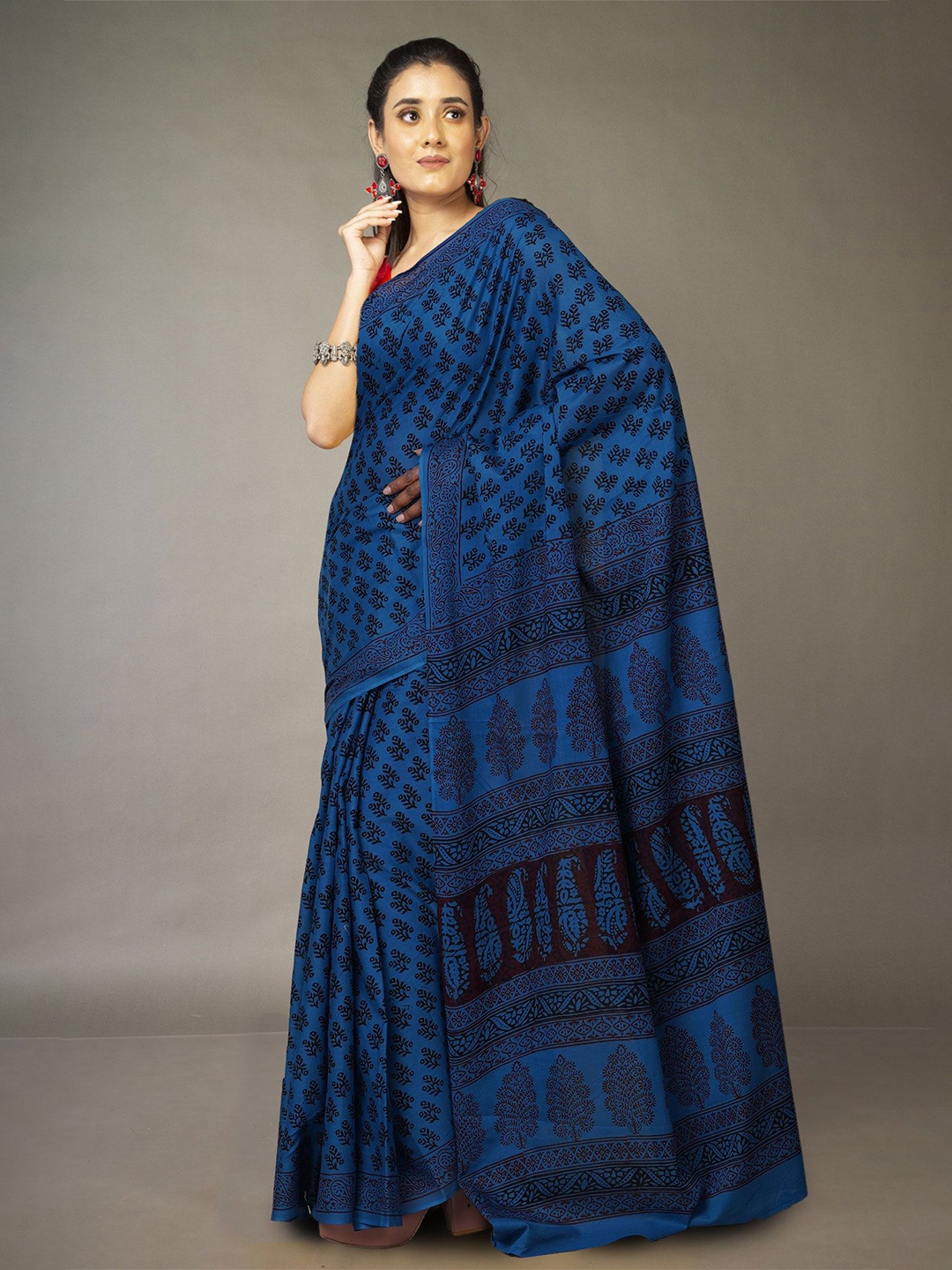 

Unnati Silks Bagh Pure Cotton Handloom Bagh Saree, Blue