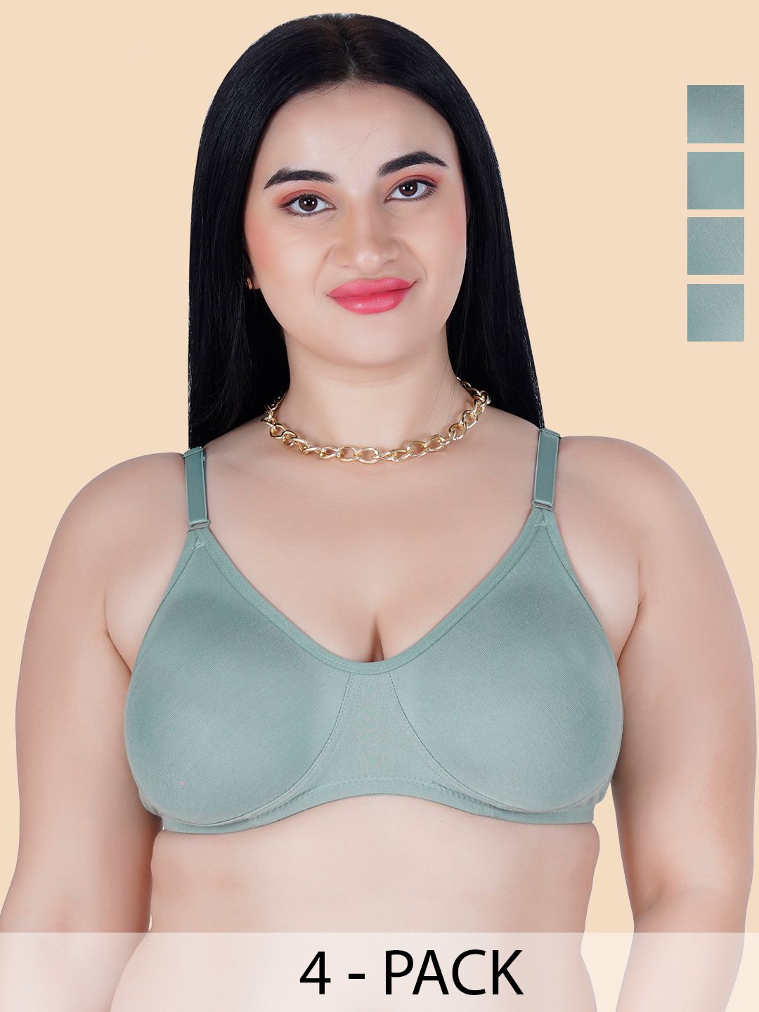 

KOMLI Pack Of 4 Non Padded Cotton T-shirt Bras With All Day Comfort, Olive