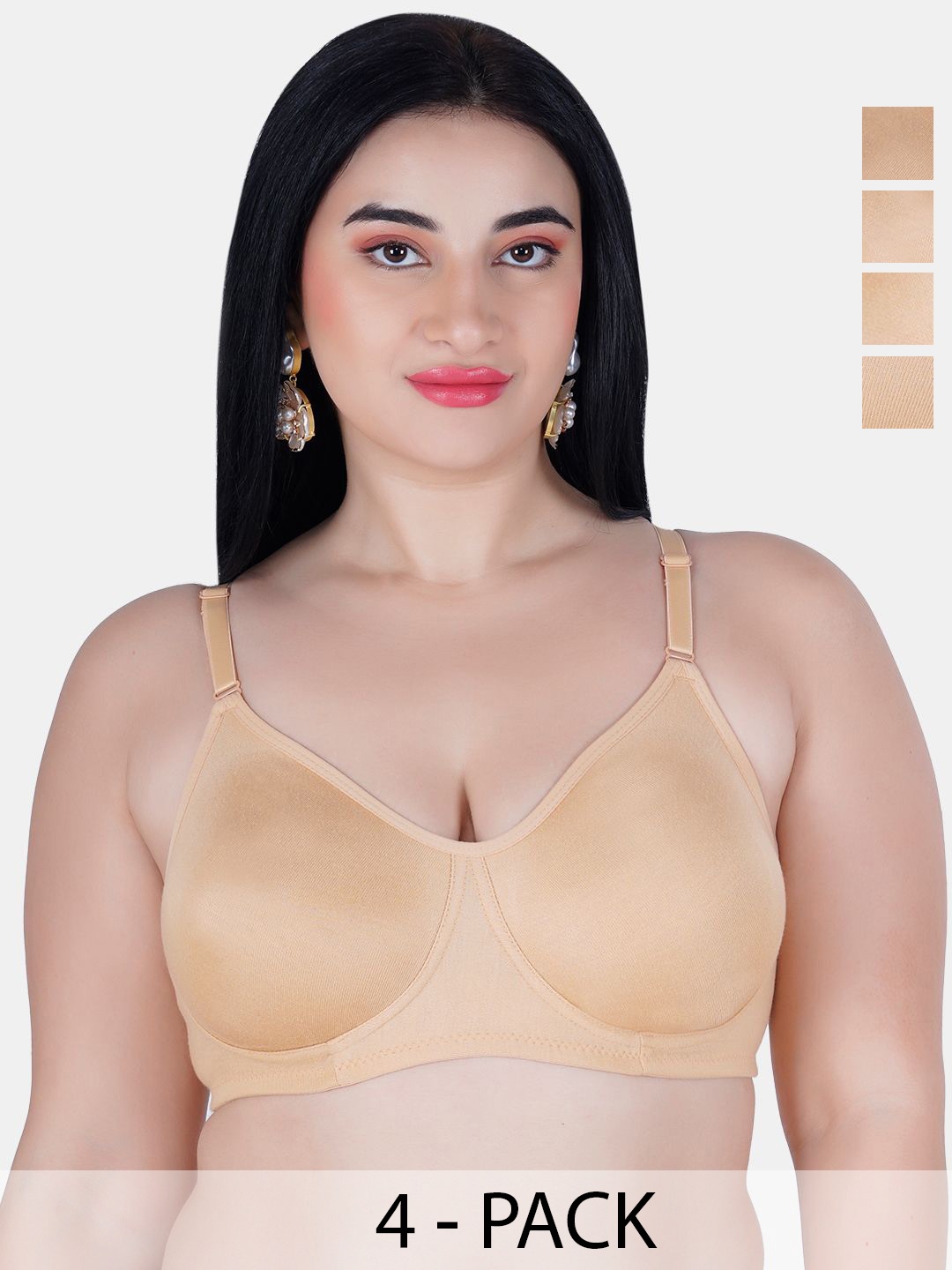 

KOMLI Pack Of 4 Non Padded Cotton T-shirt Bras With All Day Comfort, Beige