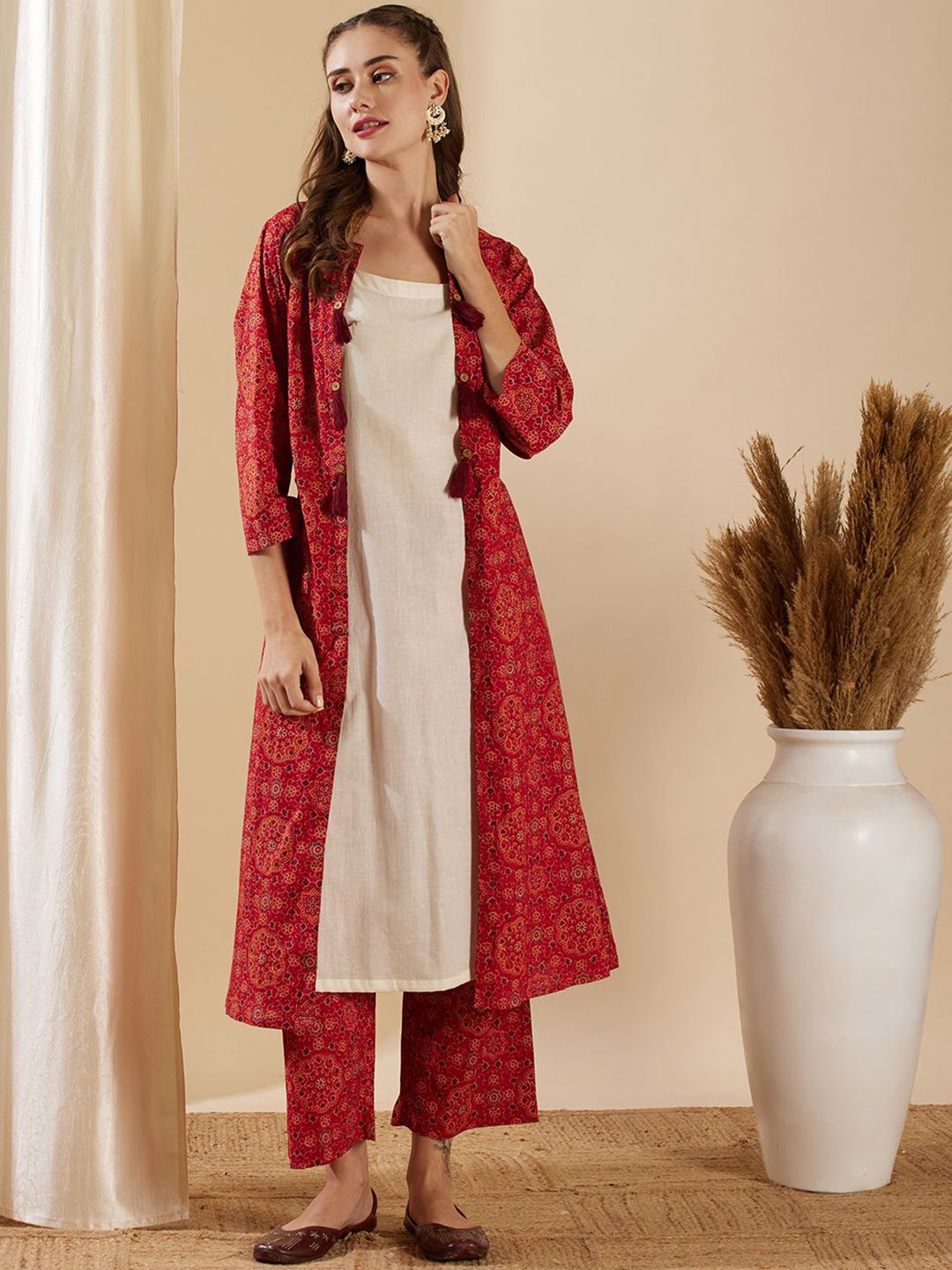 

FASHOR Women Regular Pure Cotton Kurta with Palazzos, Rust