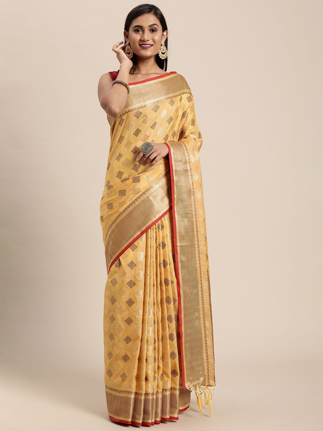 

HEER FASHION Woven Design Zari Banarasi Saree, Yellow