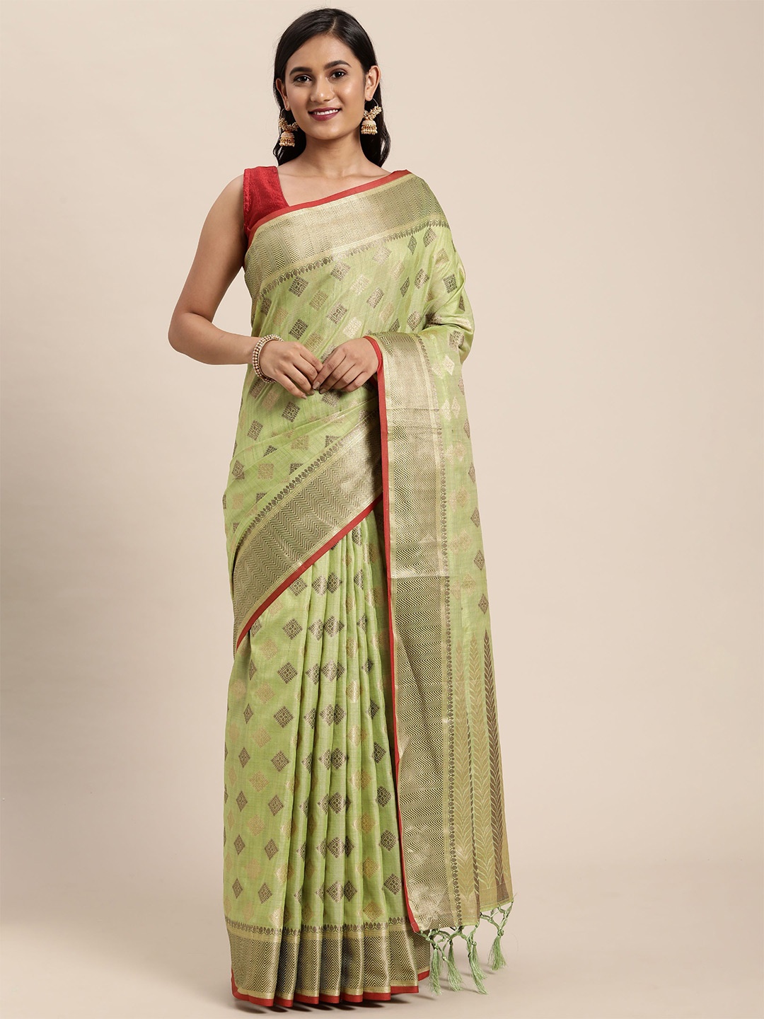 

HEER FASHION Ethnic Motifs Zari Banarasi Saree, Green